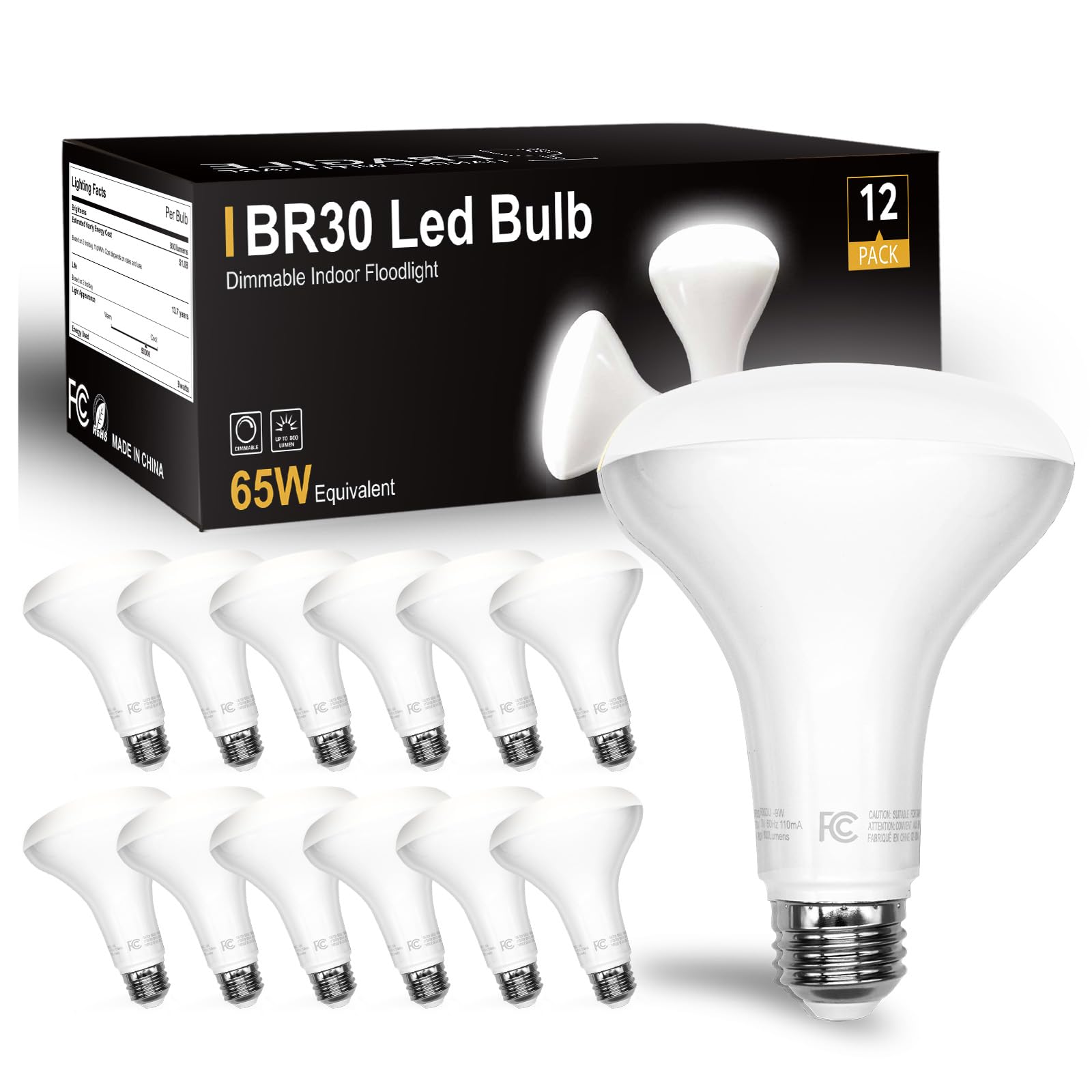 Daybetter Br30 Led Light Bulbs Indoor Flood Light, 5000K Daylight White Led Bulb 65W Equivalent, Dimmable, E26 Base, 800Lm, Rece