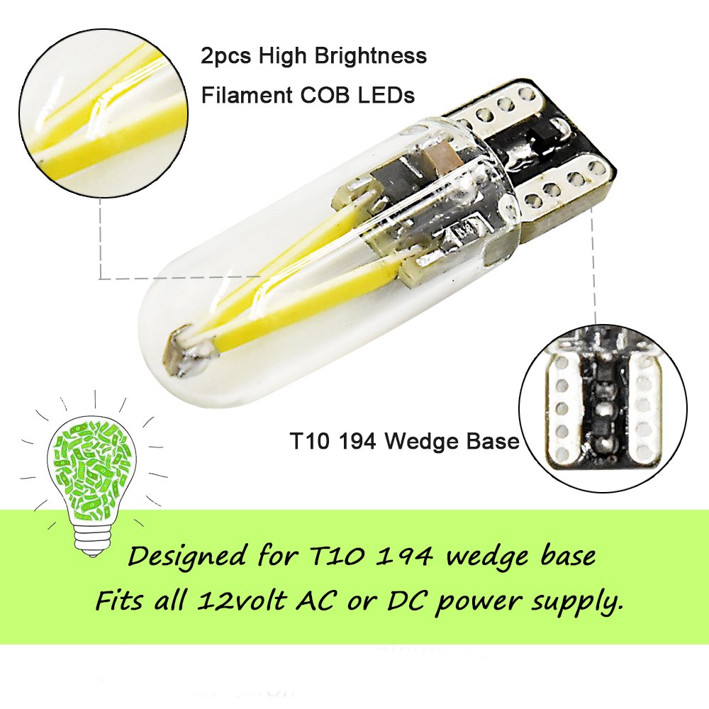 Bonlux T10 Wedge Base Led Bulb 12V Low Voltage T10 194 Wedge Base Landscape Bulb 1.5W Warm White 12V Ac/Dc Led Replacement Bulbs