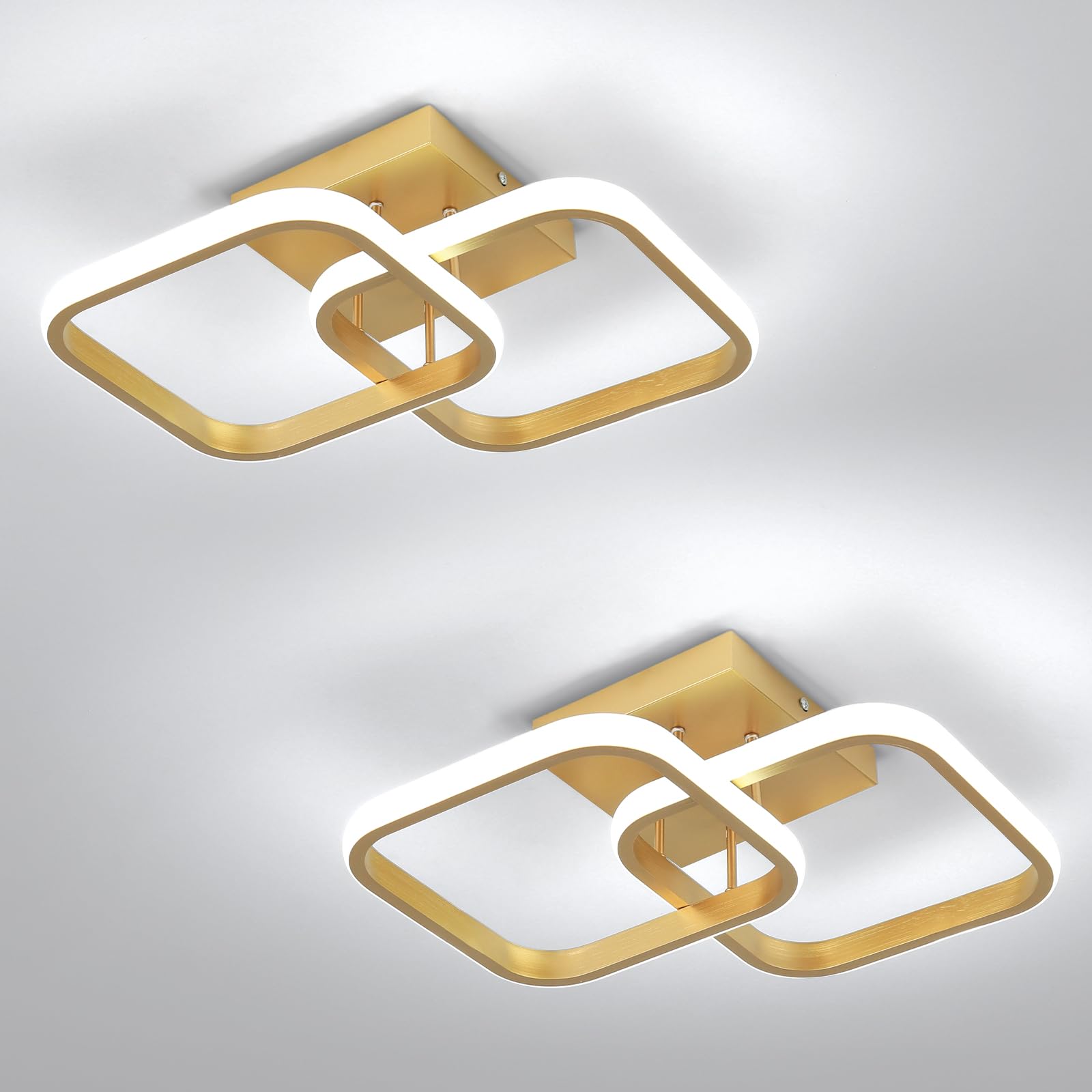 Caneoe 2 Packs Led Ceiling Light Fixture Modern Hallway Light Fixtures Ceiling Lighting Square Close To Ceiling Lights For Bathroom Bedroom Kitchen Balcony Stair Small Hallway Lamp (Gold)