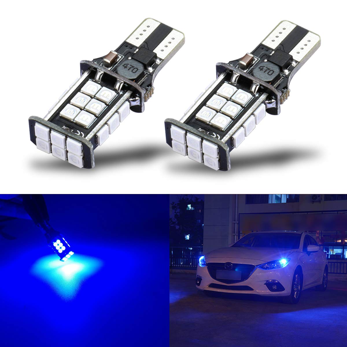iBrightstar T15 LED Bulbs, 3030 Chipsets, Blue, High Mount/3rd Brake Lights, for Truck Cargo Lights
