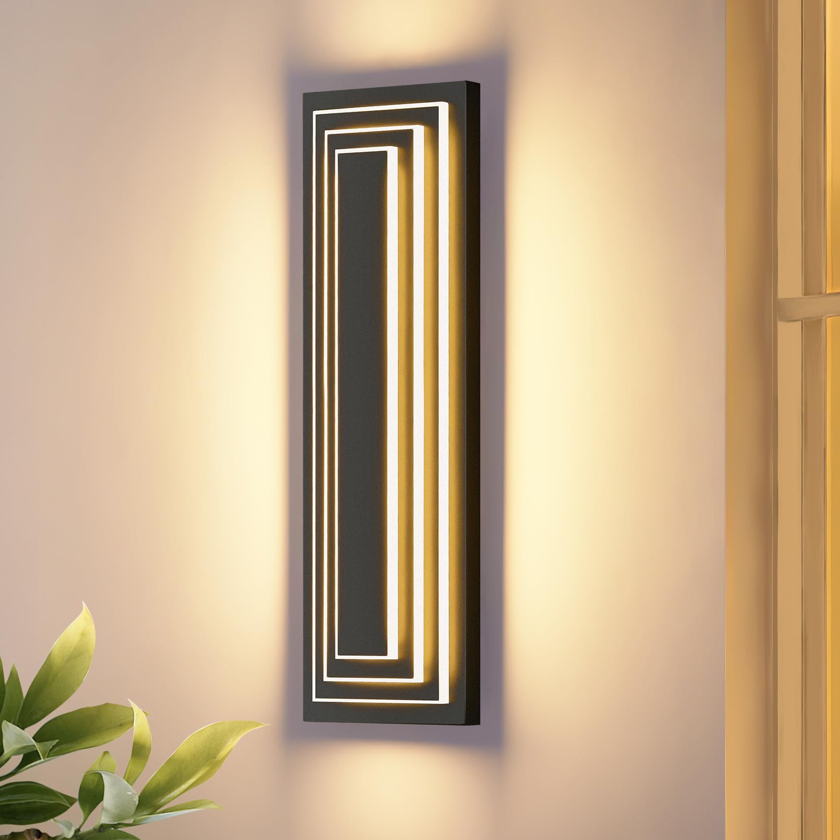 Zsmaiku 23.6 In Long Outdoor Wall Sconce 3-Tier Led Modern Exterior Wall Light Matte Black Outdoor Garage Lighting Fixtures Front Porch Patio Light Waterproof Acrylic Wall Lamp 36 W 3000K Warm White