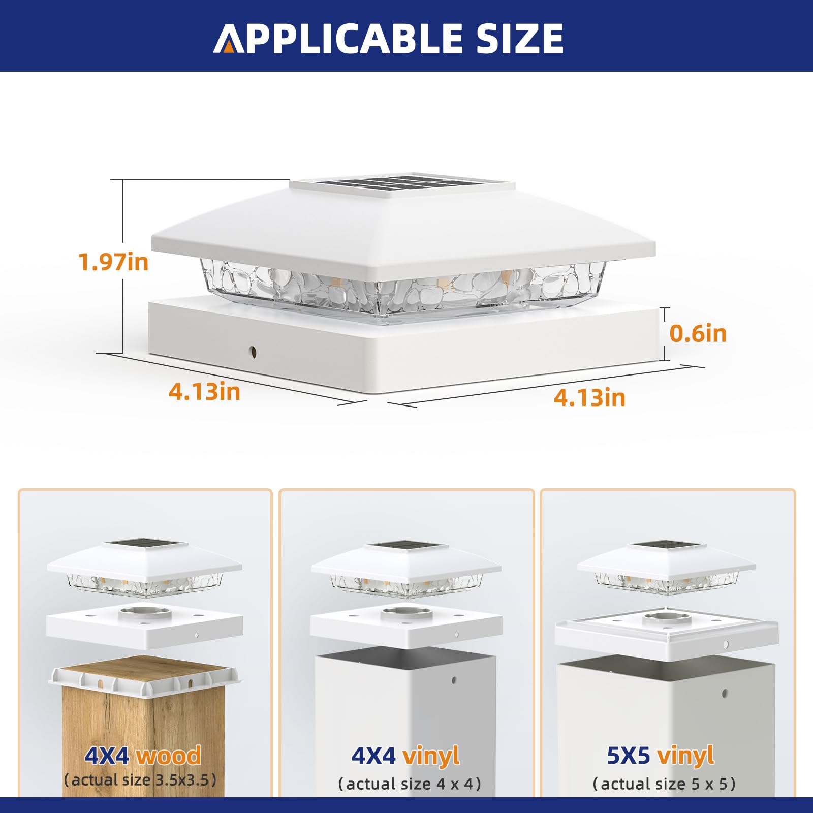 APONUO 4x4 Solar Post Cap Lights, 8 Pack, IP64 Waterproof, Cool White LED, Plastic, for Wood/Vinyl Posts, Outdoor Garden & Patio