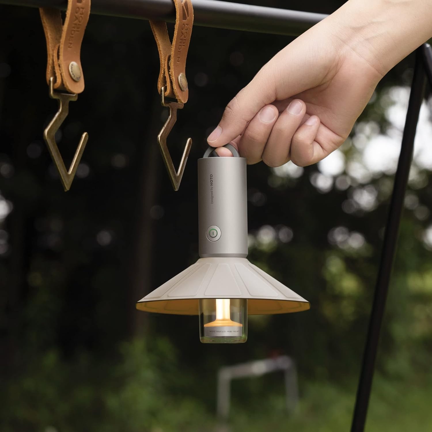 HOTO 3-in-1 Rechargeable Camping Flashlight, IP66 Water Resistant, Compact Beige Lantern, Model LYD001