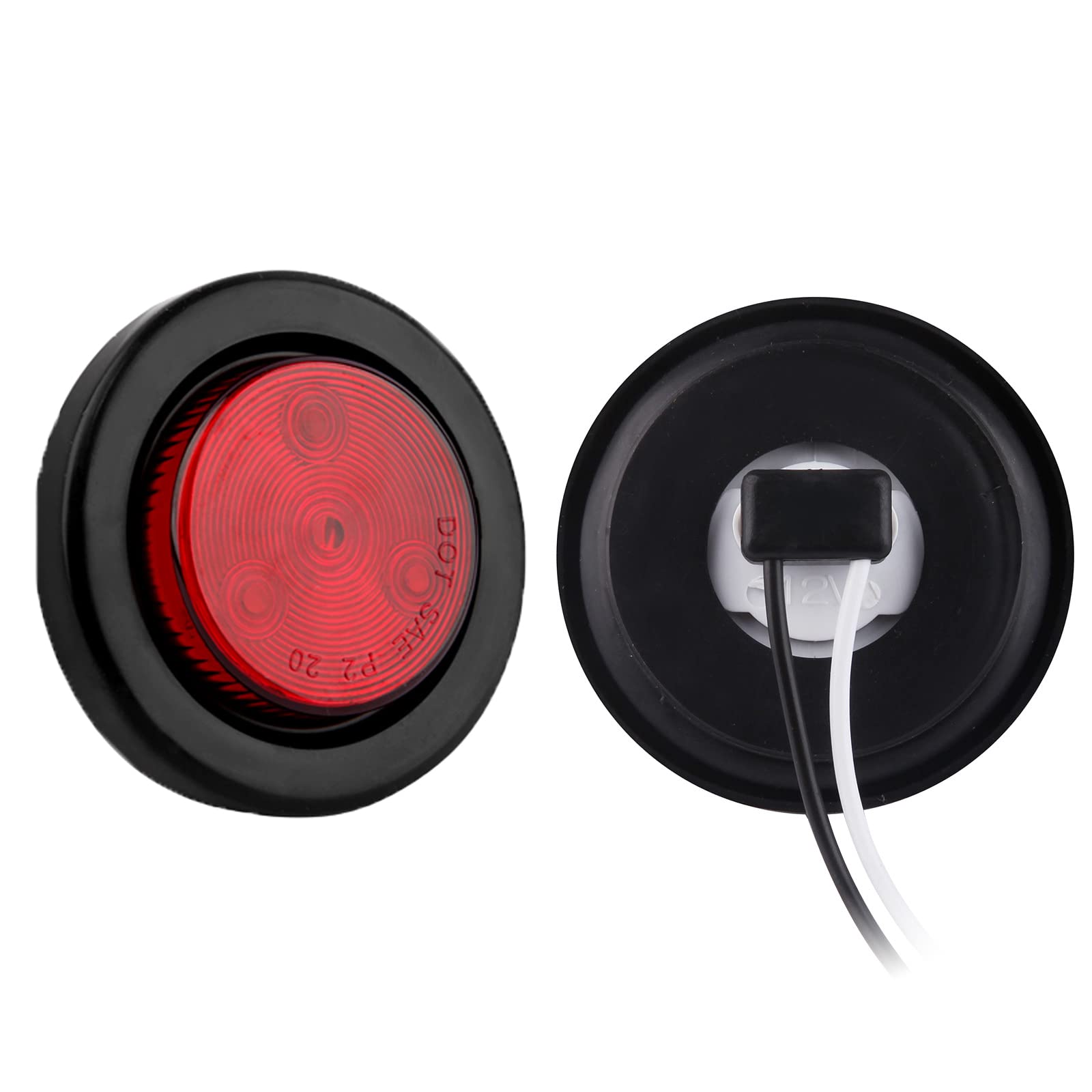 10Pcs 2 Inch Round Red Led Trailer Side Marker Clearance Lights, Sealed 2'' Round Led Trailer Marker Lights Red 4 Leds W/Rubber