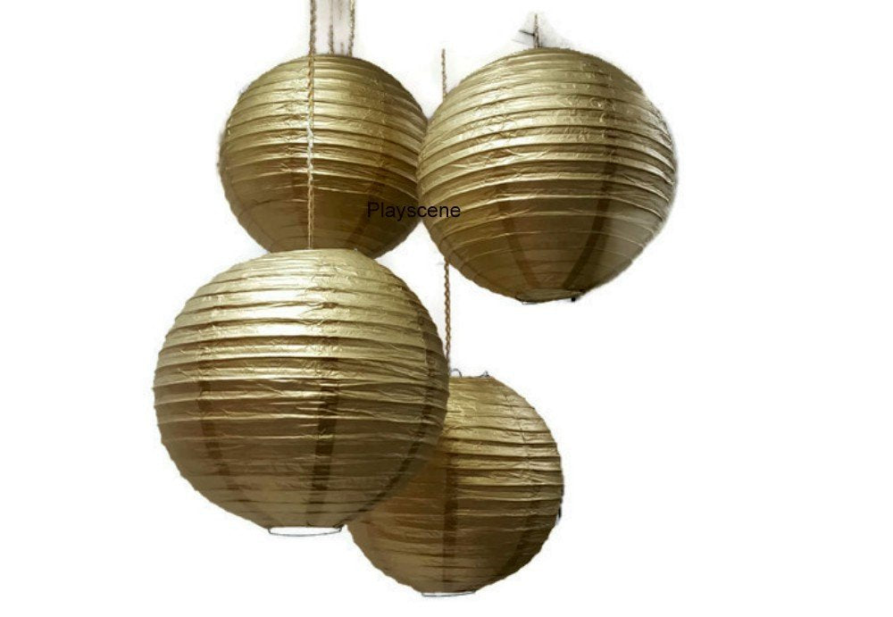 Chinese Paper Lanterns, Gold, 12    Inch Diameter - By Playscene (Pack Of 6) (Gold)