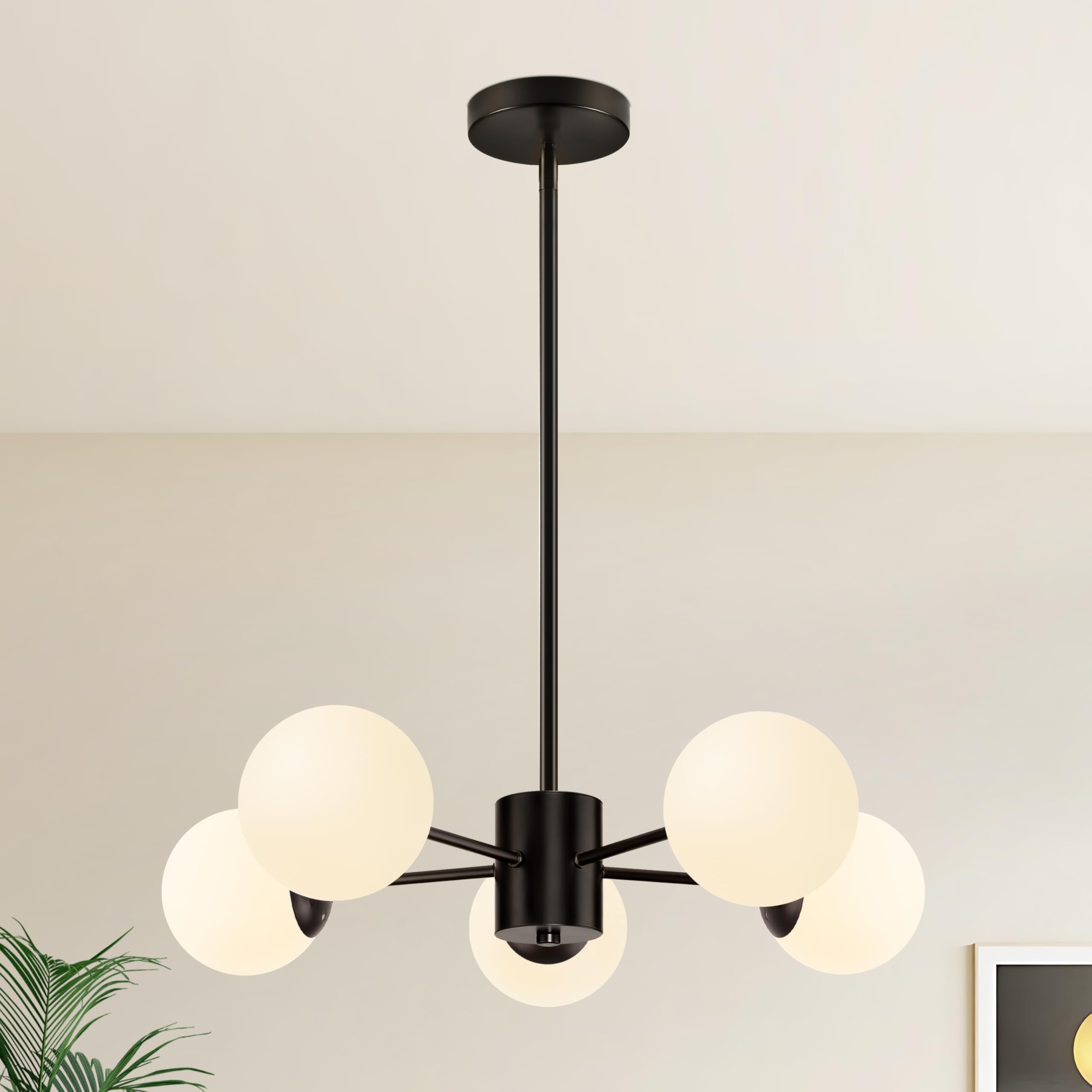 Bagood 5-Light Globe Sputnik Chandelier Mid Century Sputnik Chandeliers Modern Black Globe Pendant Light Matte Black Finished wi