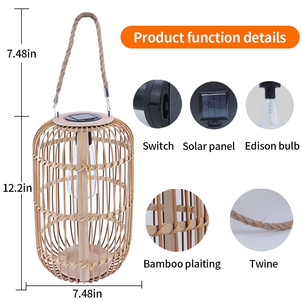 Livinlarge Solar Lantern - Outdoor Waterproof Hanging Rattan with Handle, Multicolor, Model HSL432 for Garden Patio Decoration
