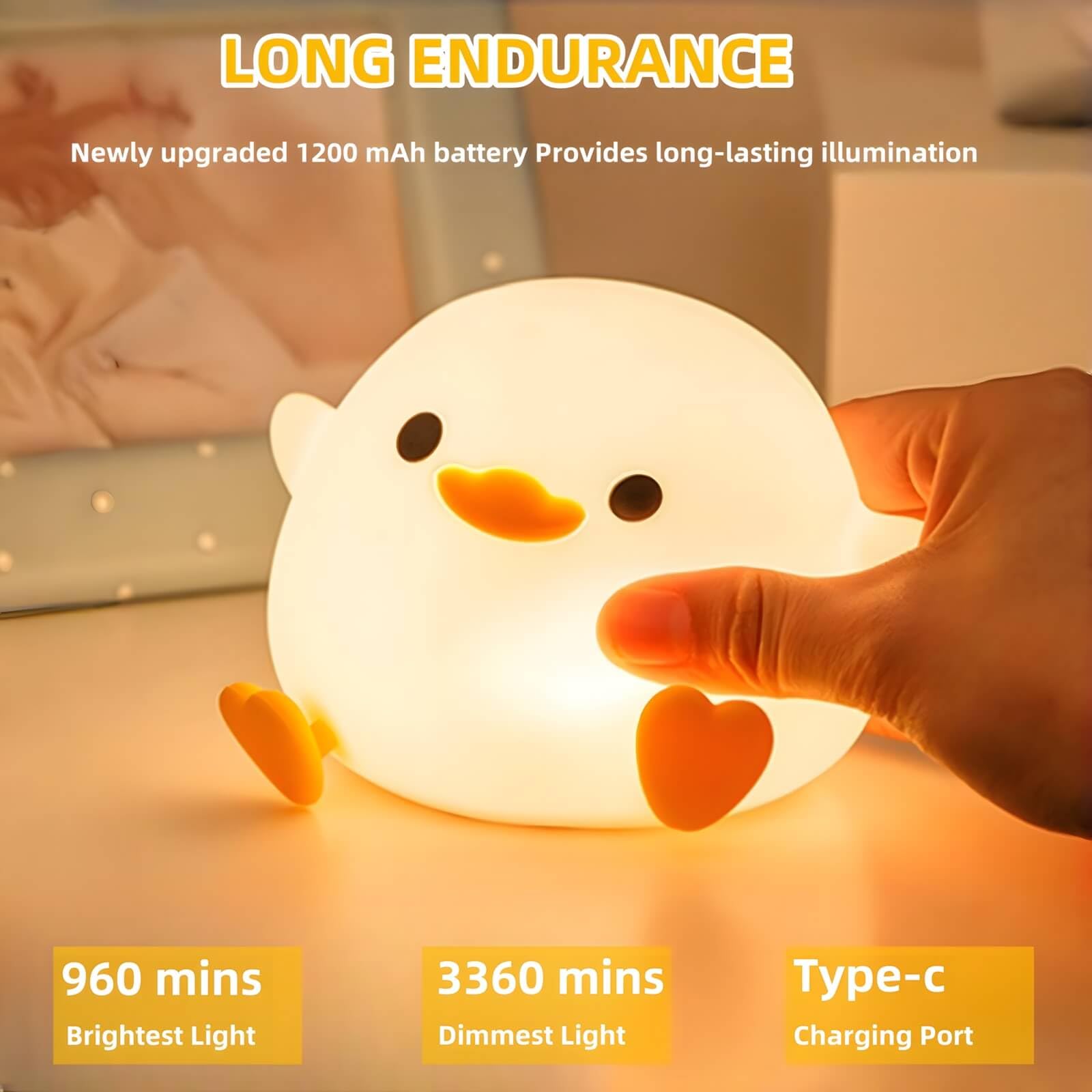 Daixinde Dodo Duck Night Light, Cute Duck Lamp, Rechargeable Dimmable Nightlight, Silicone Led Bedside Lamp Nursery Nightlight With 20 Minutes Timer And Touch-Sensitive For Bedrooms, Living Room