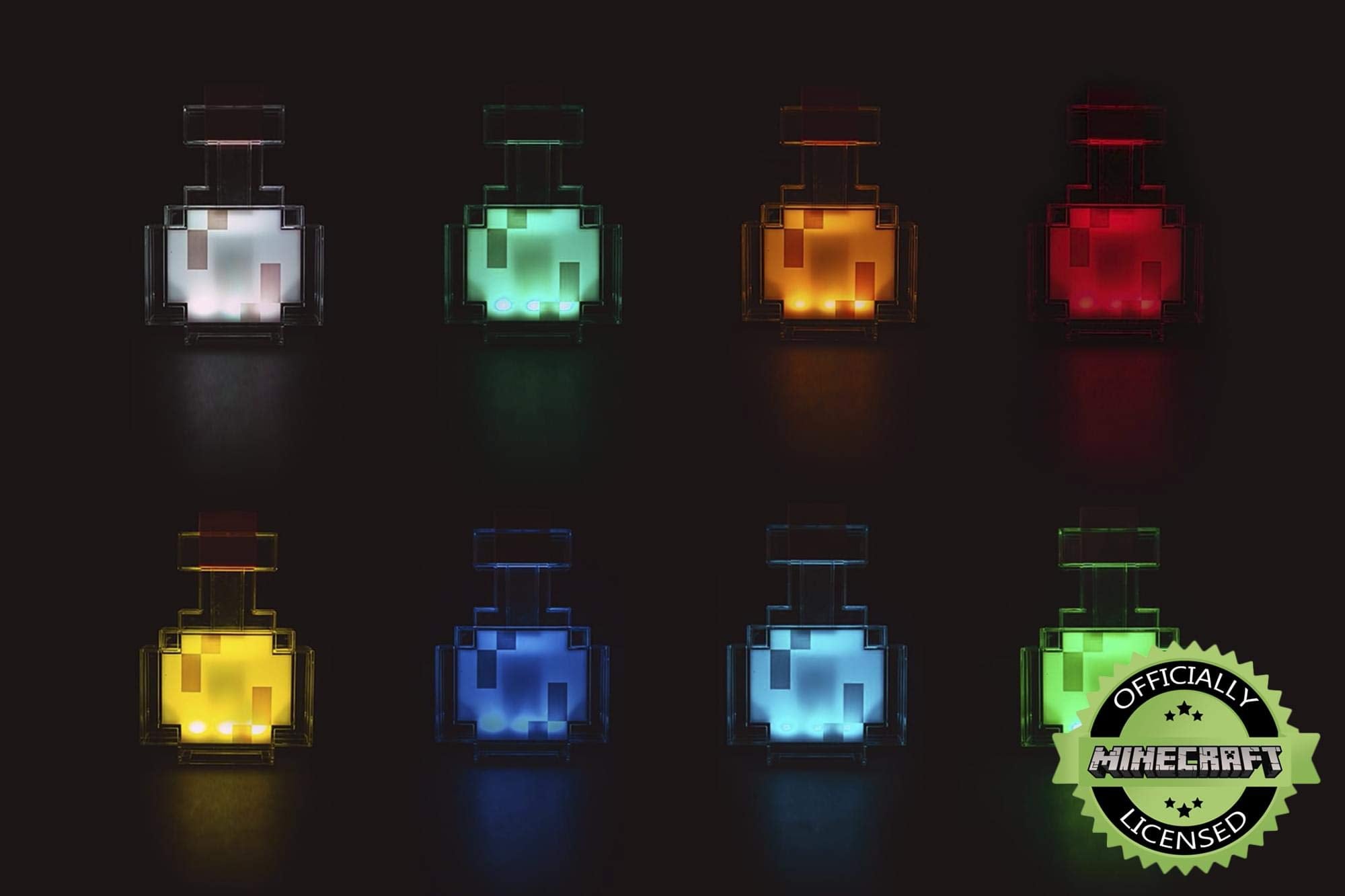 Minecraft Color-Changing LED Desk Lamp, 7 Inch Night Light, Clear Plastic, Model 16095