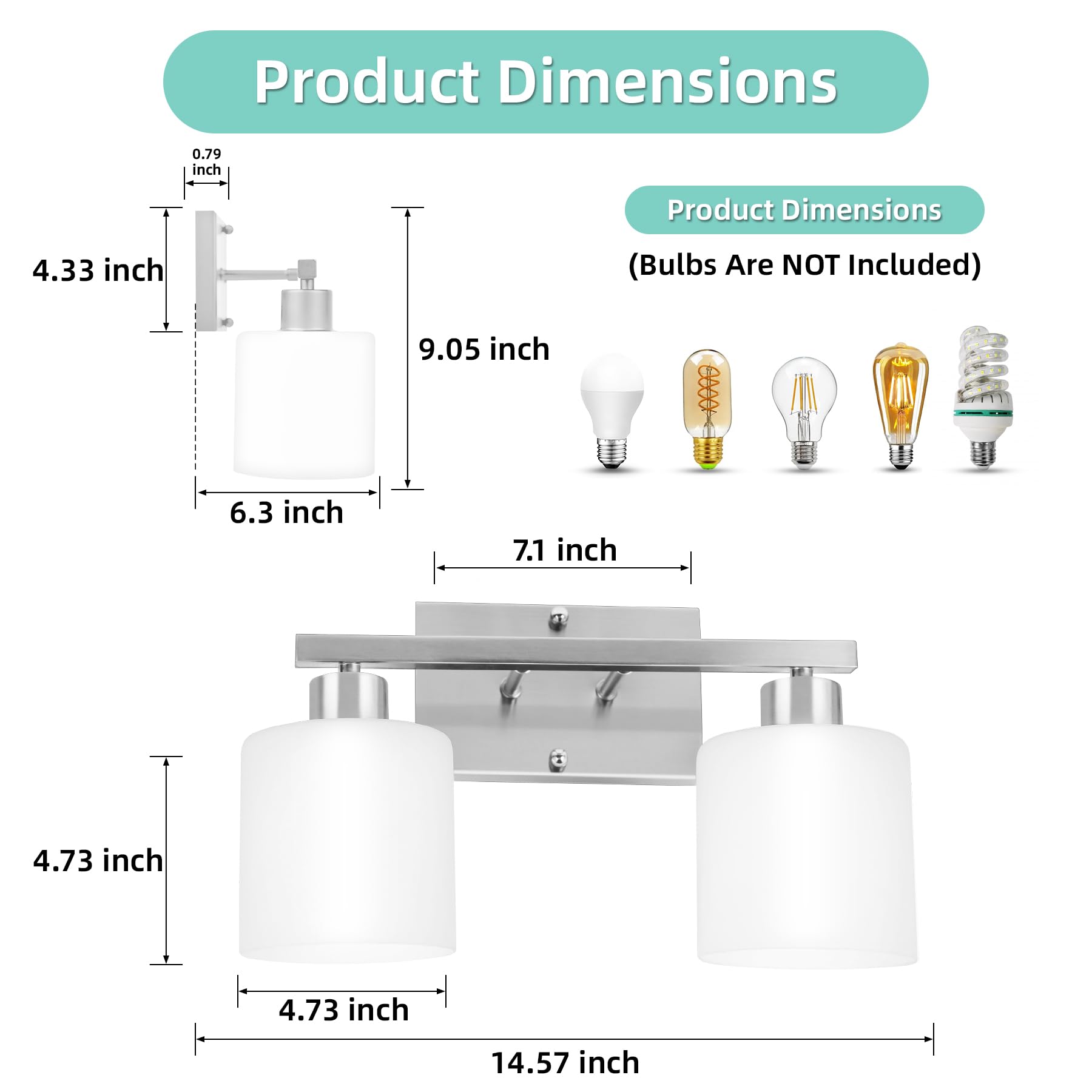 SILAMPDI 2-Light Bathroom Vanity Lights Brushed Nickel Metal Wall Sconces with Milky White Glass Shades, Model SLD-JQD-001