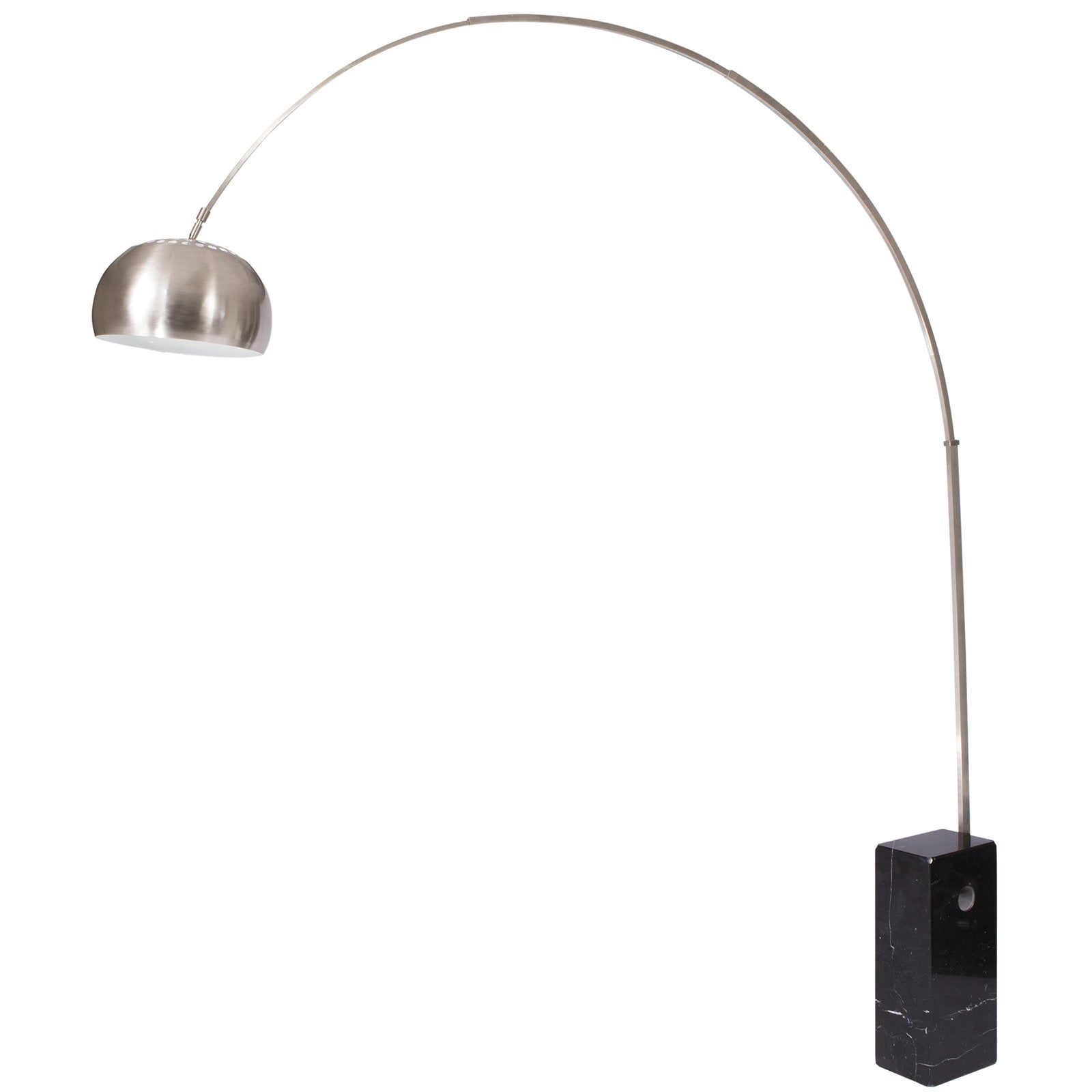 LeisureMod Floor Lamp with Marble Base, Brushed Stainless Steel, 96inH, Black, Model AL22W
