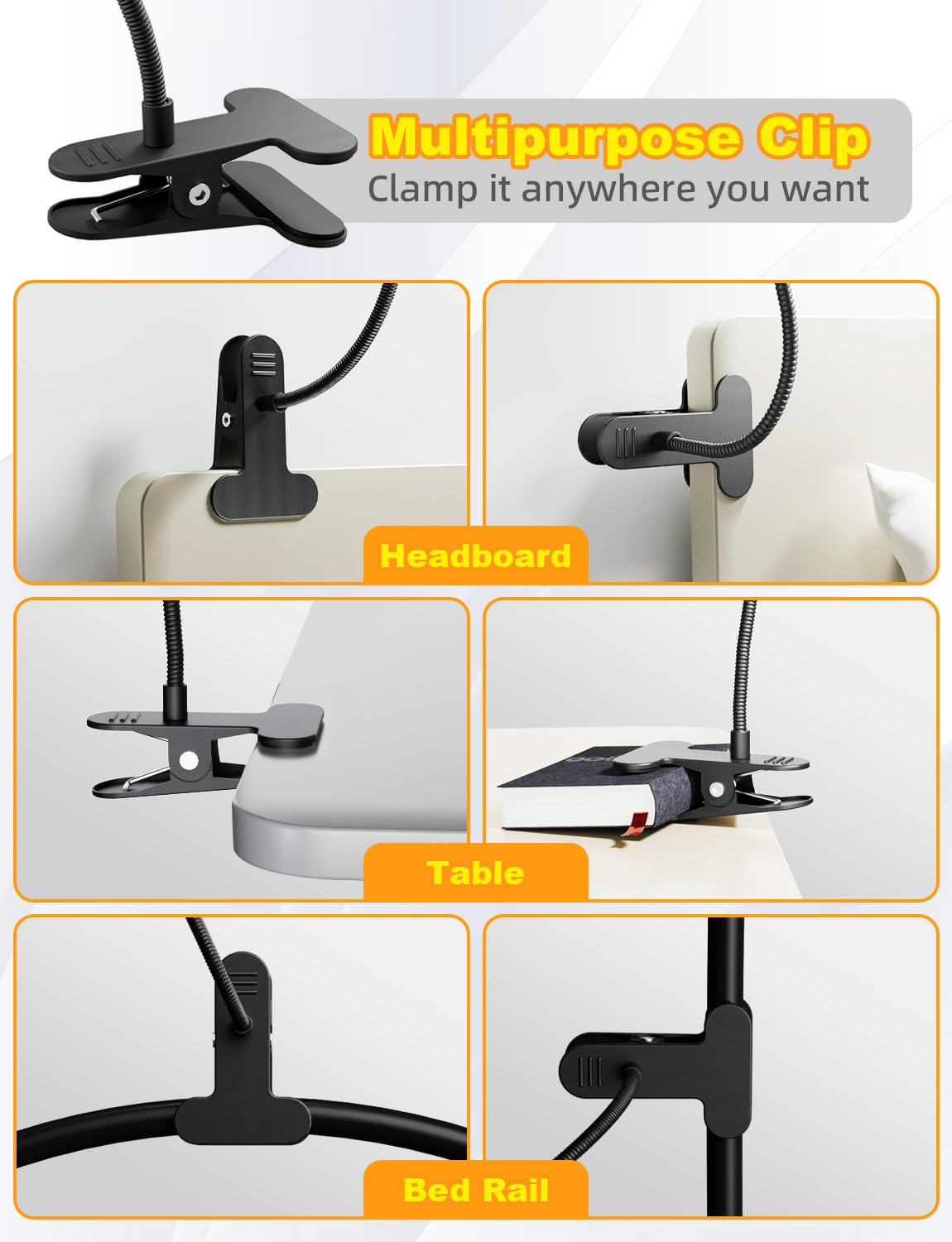 Reifeiniwei Desk Lamp With Clamp-10W,2-In-1 With Rgb Ambient Light & Warm White Light,Book Reading Light Color Changeable/Flexib