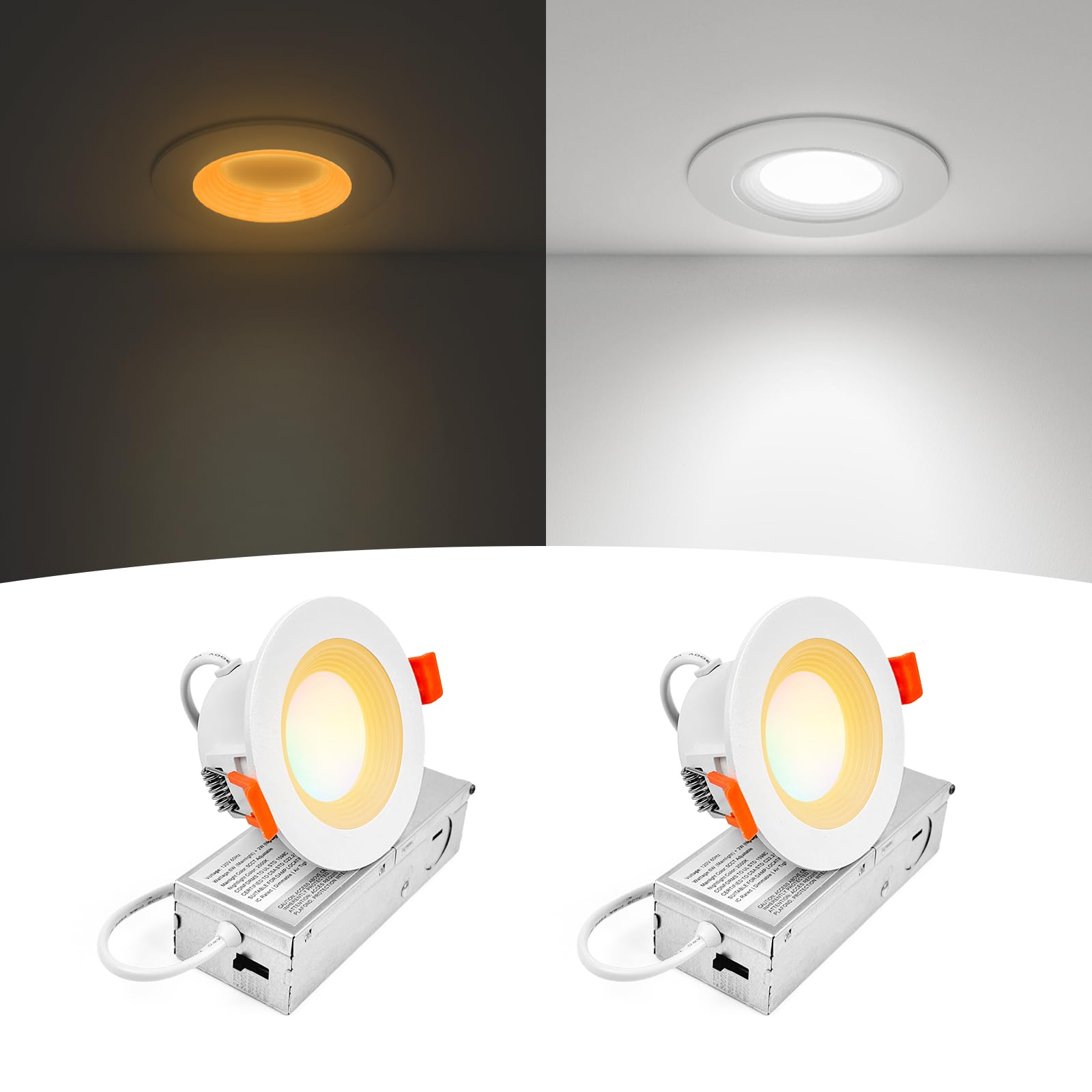 Comiled 3 Inch Anti-Glare Recessed LED Lights with Night Light, Deep Baffle Downlight, Dimmable, 2700K-5000K 5CCT Selectable, wi