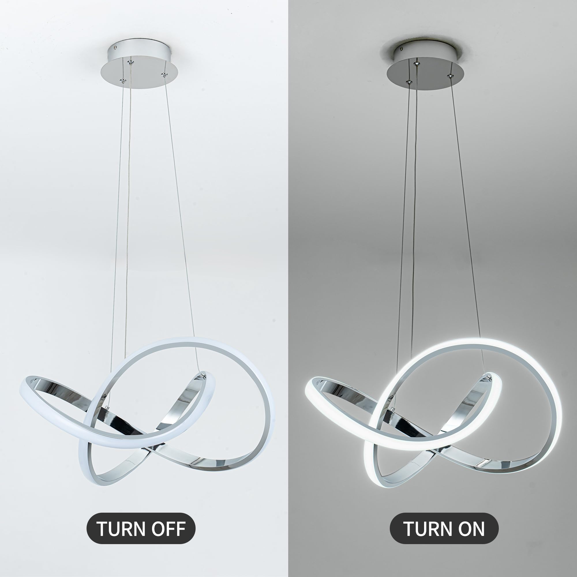 Mayna Modern Chandelier With Remote Control  3-Color Dimmable Led Pendant Light Fixtures  Height Adjustable Kitchen Island Lighting For Dining Room Kitchen Entryway Living Room  Chrome 25.6 Inch