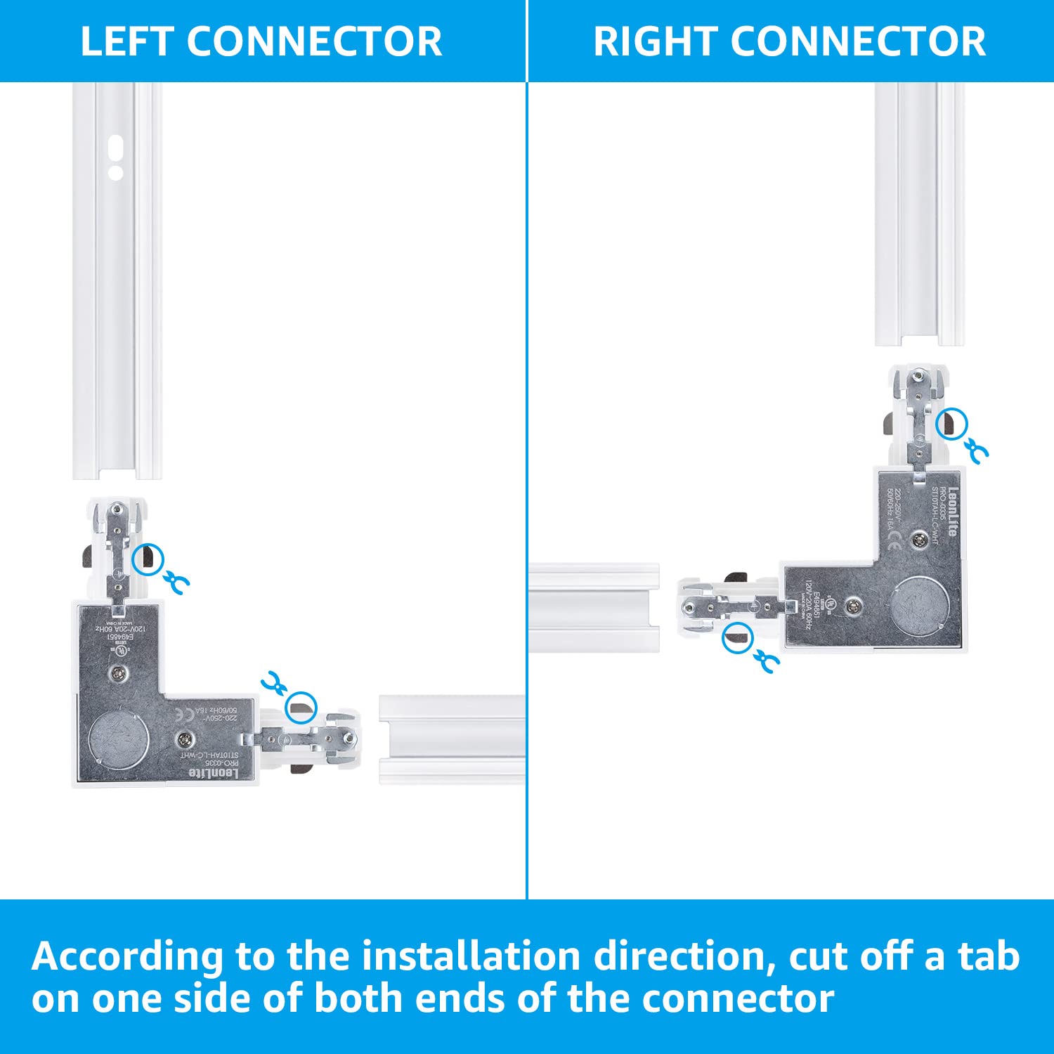 LEONLITE H Track L Connector, Single Circuit 3-Wire, UL Listed, Polycarbonate, White, Model 58516