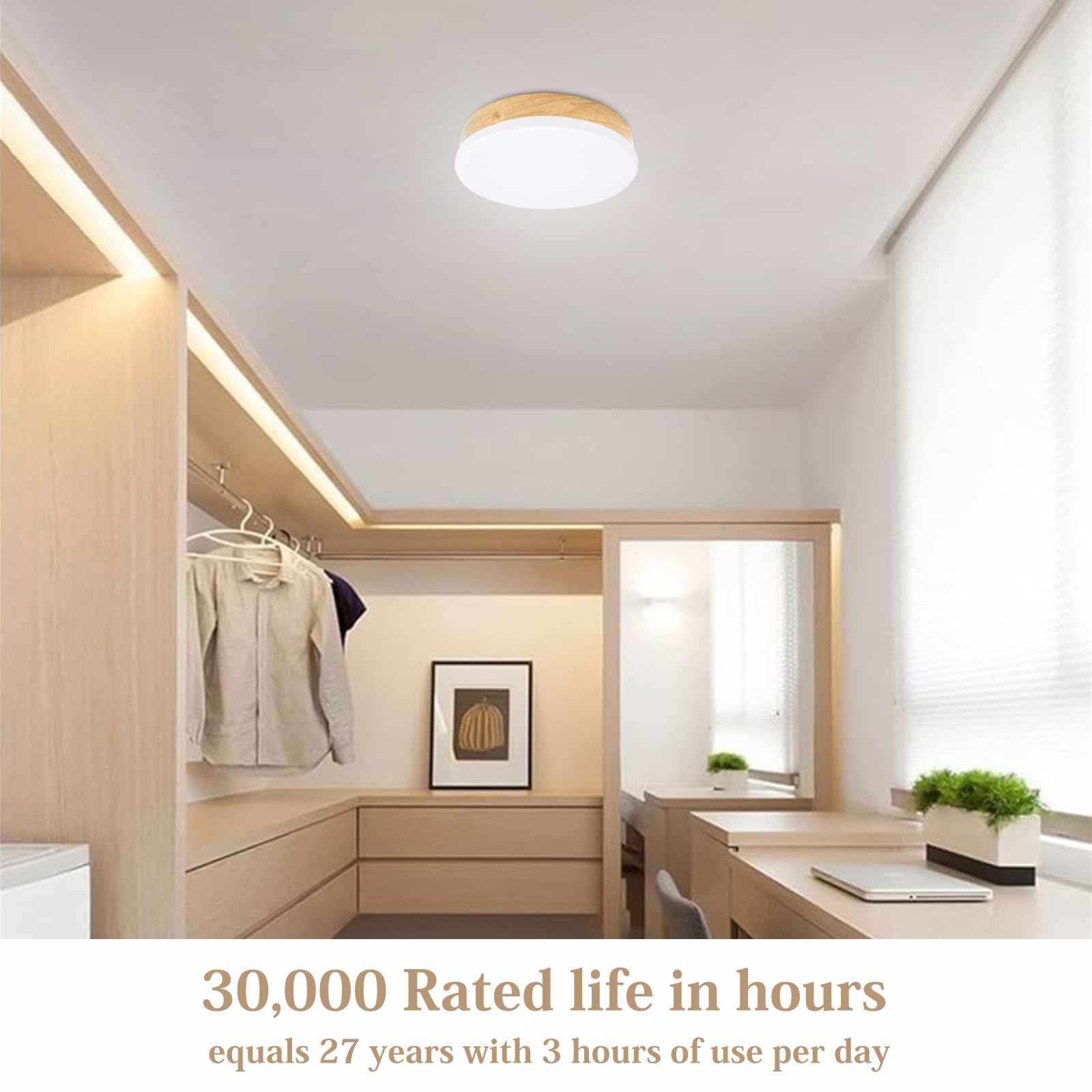 Elekeed 2-Pack Dimmable Led Flush Mount Ceiling Light Fixture 16W, Modern Round Small Ceiling Light Wood Pattern, 6.1    Minimal