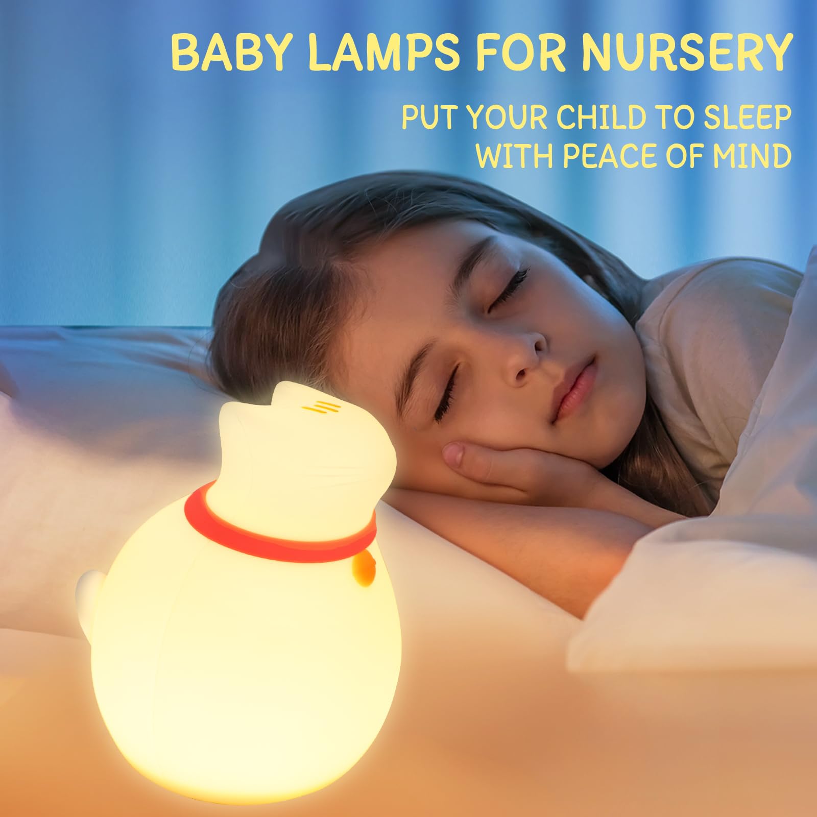 MAGOHMT Cat Night Light for Nursery, Silicone Rechargeable Night Light with Timer & 3 Modes, Touch Control Kids Bedroom Light (C