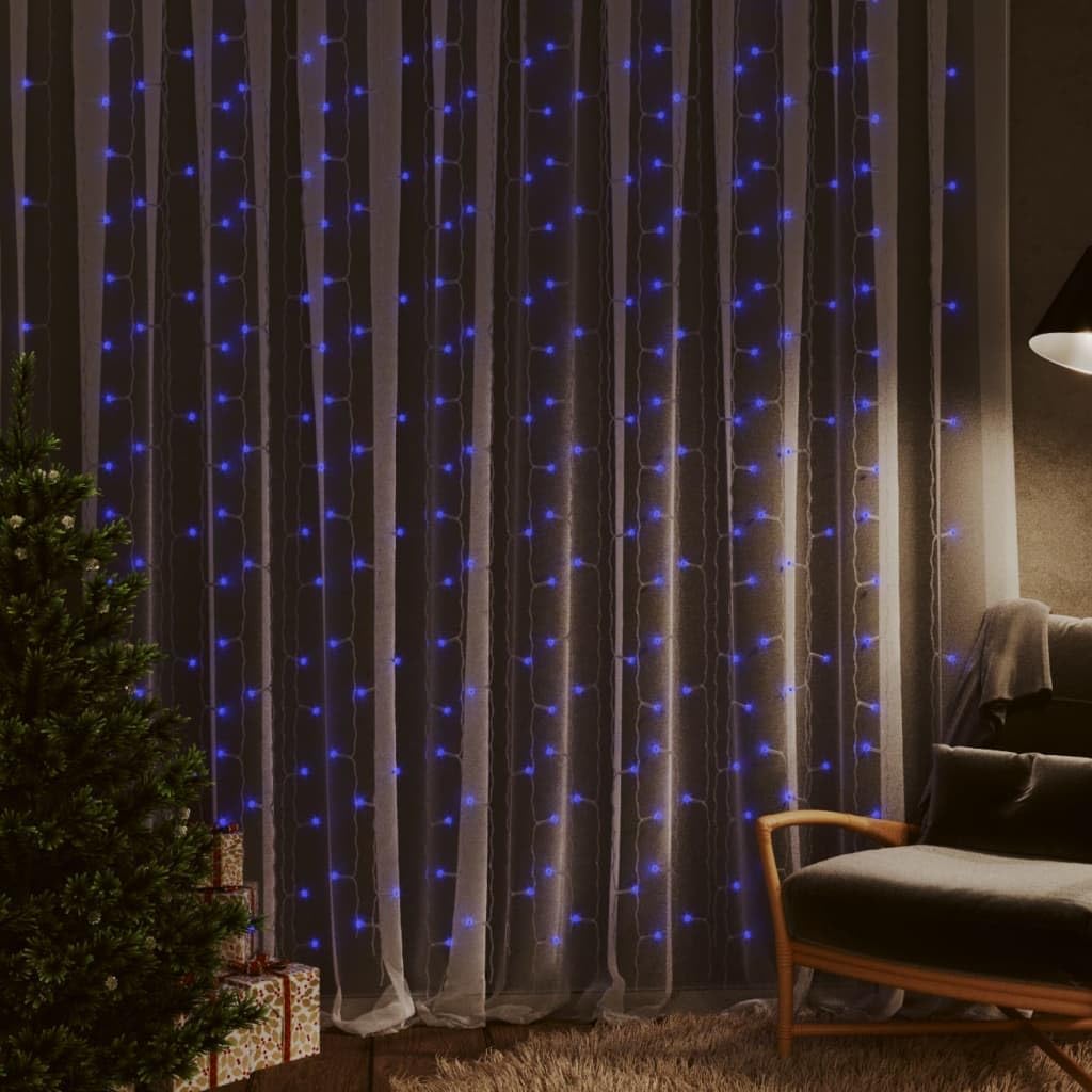 vidaXL LED Curtain Fairy Lights - 300 Blue LEDs, 8 Modes, USB Powered, Waterproof, 9.8x9.8, Model 328930