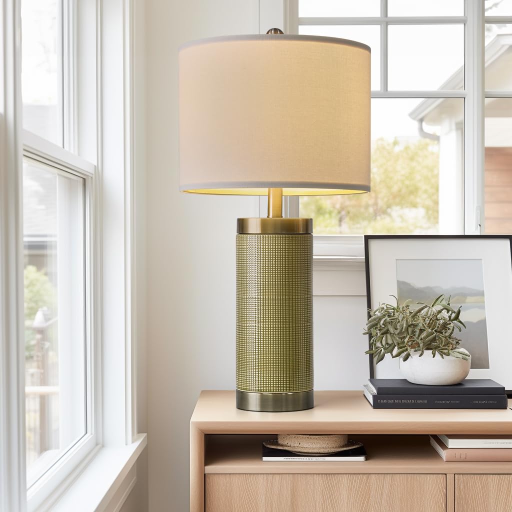 Usumkky 24.5" Modern Ceramic Light-Green Single Bedside Lamp For Bedroom Decor Farmhouse Table Lamp For Living Room Office Dorm