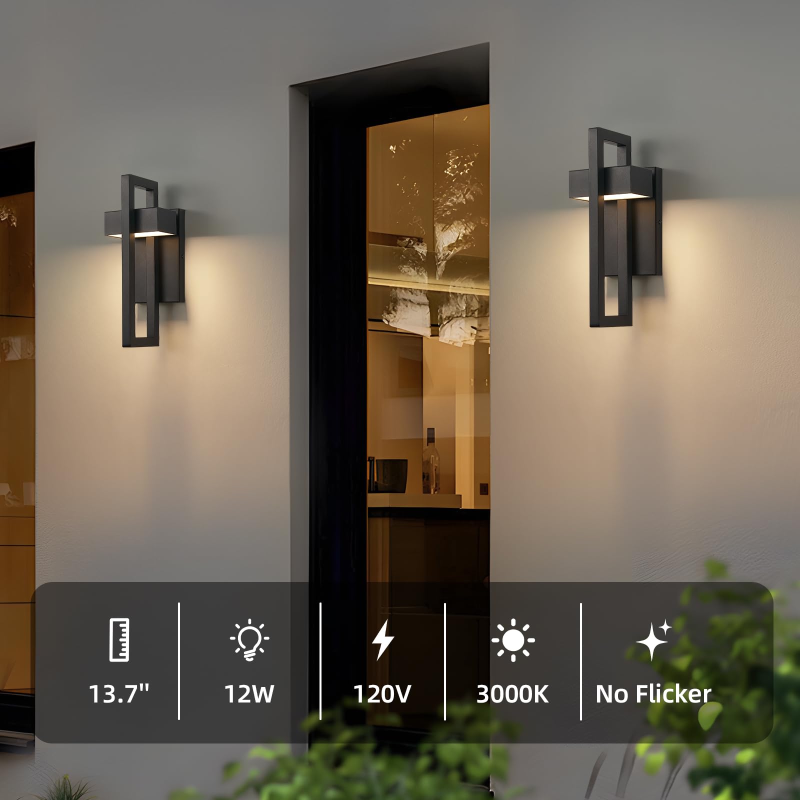 Tewei Led Outdoor Wall Sconce Modern Exterior Lighting Fixtures  Matte Black Outdoor Front Porch Lights Led Outside Wall Mount Lights For House  Hallway  Warm White 3000K  2 Pack