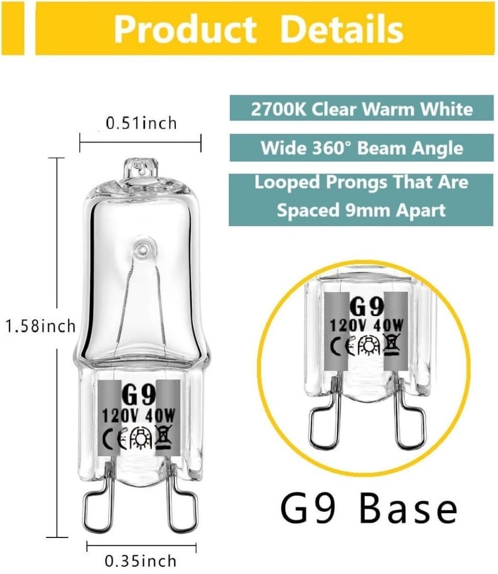 (2 Pcs) Wb25T10102 Lamp Halogen Bulb G9 Fits For Ge Electrolux Kenmore Range/Stove/Oven Light Bulb -Replace 318946400 3025992 Wb