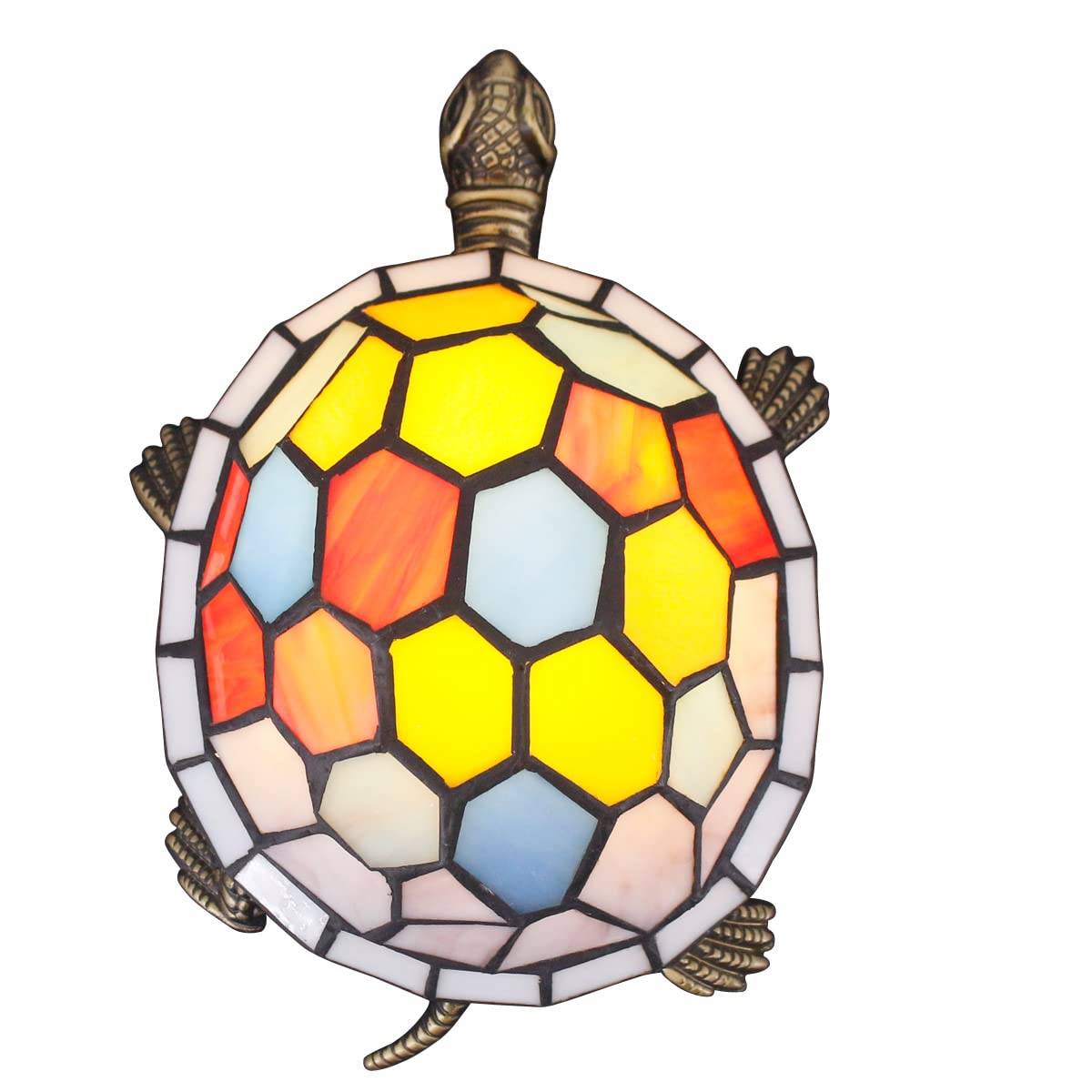 Zjart Tiffany Tortoise Lamp Small Stained Glass Turtle Desk Lamp 8X5X4 Inch Animal Antique Accent Table Light (White Yellow Turt