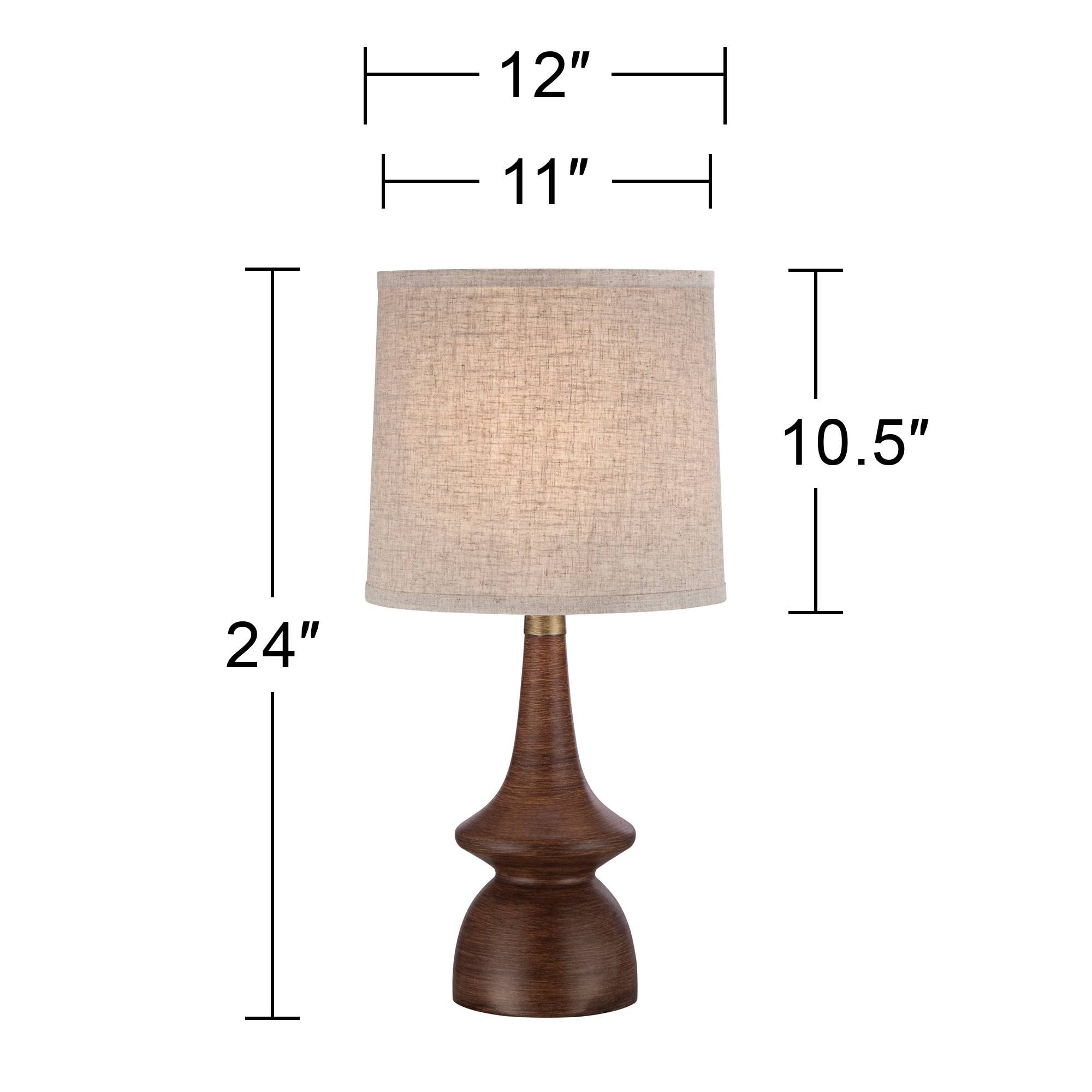 360 Lighting Mid Century Modern Table Lamp 24" High, Walnut Faux Wood with Off White Linen Shade, Model 4C512, Ideal for Bedroom or Office