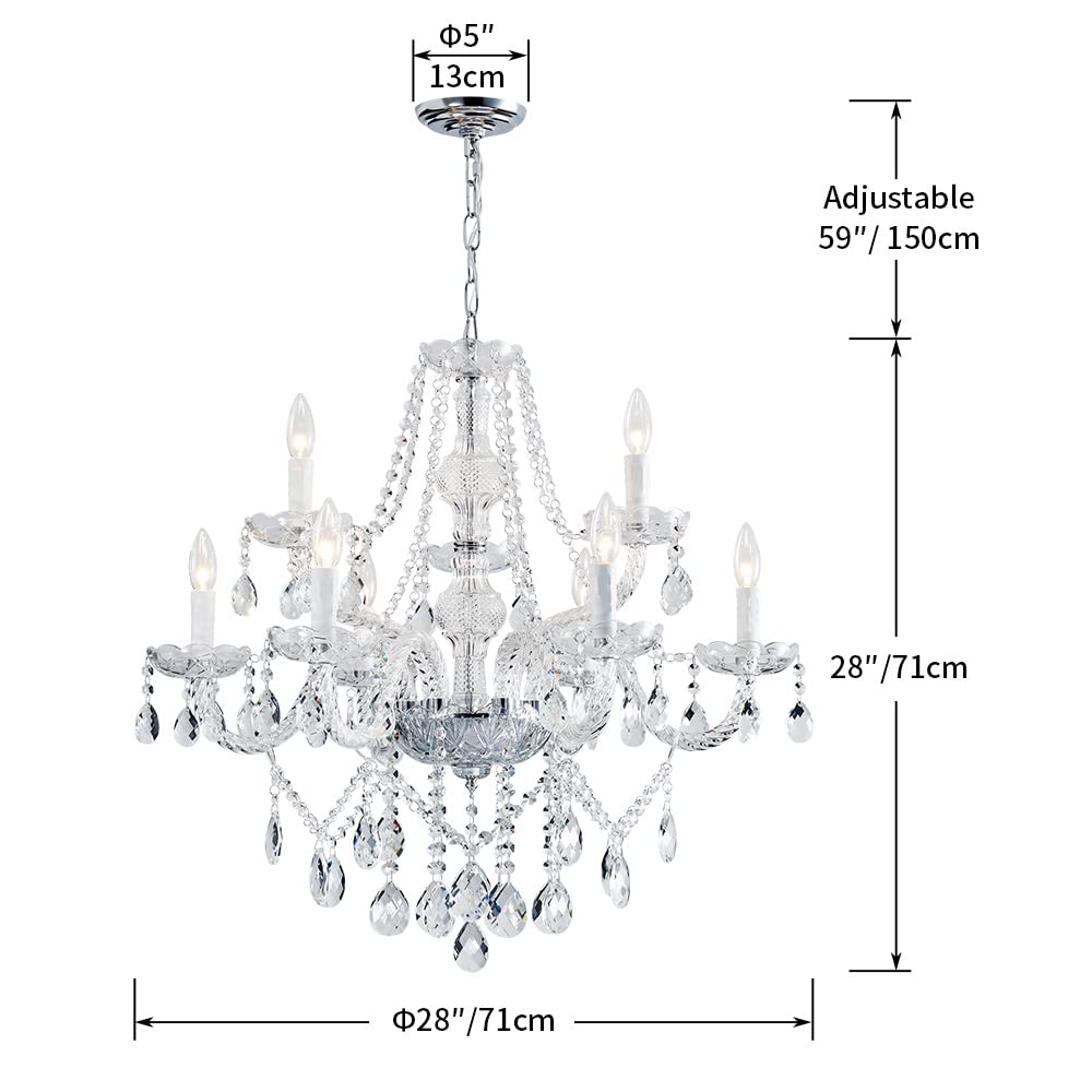 SM Saint Mossi 9-Light Crystal Chandelier - Modern Metal Ceiling Fixture, Clear Finish, Model SM-DY-16127