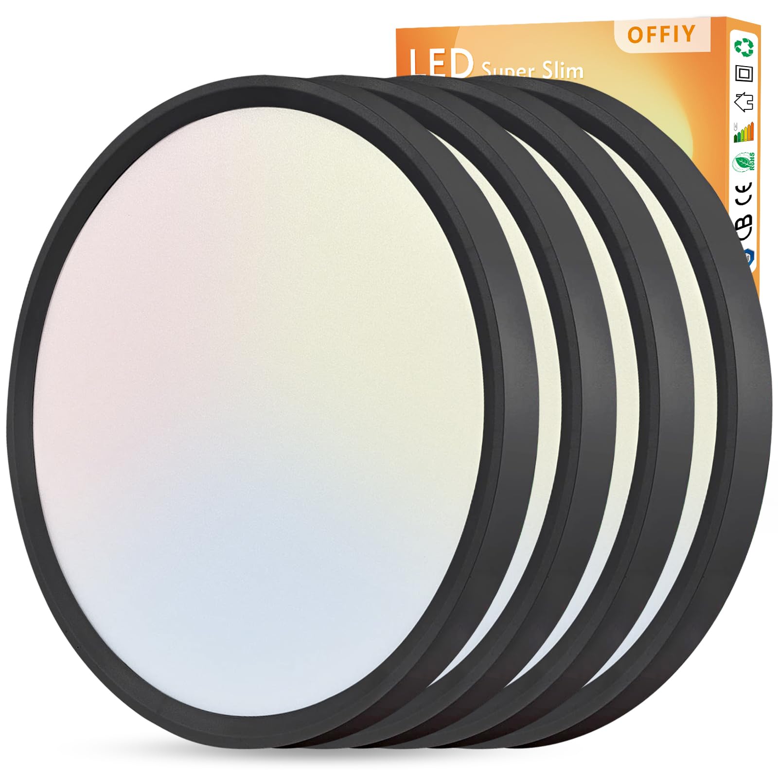 OFFIY 4PK 15.8 Inch Led Ceiling Light Flush Mount, 32W, 3480LM, 3000K/4000K/6000K CCT Selectable Super Slim Ceiling Light, Close