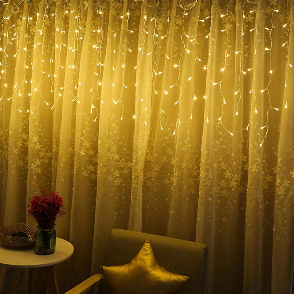 ZIMINGU Icicle Curtain Lights, 96 LEDs, 13FT, Warm White, Low Voltage, Indoor/Outdoor Fairy String Lights for Diwali and Christmas Decorations