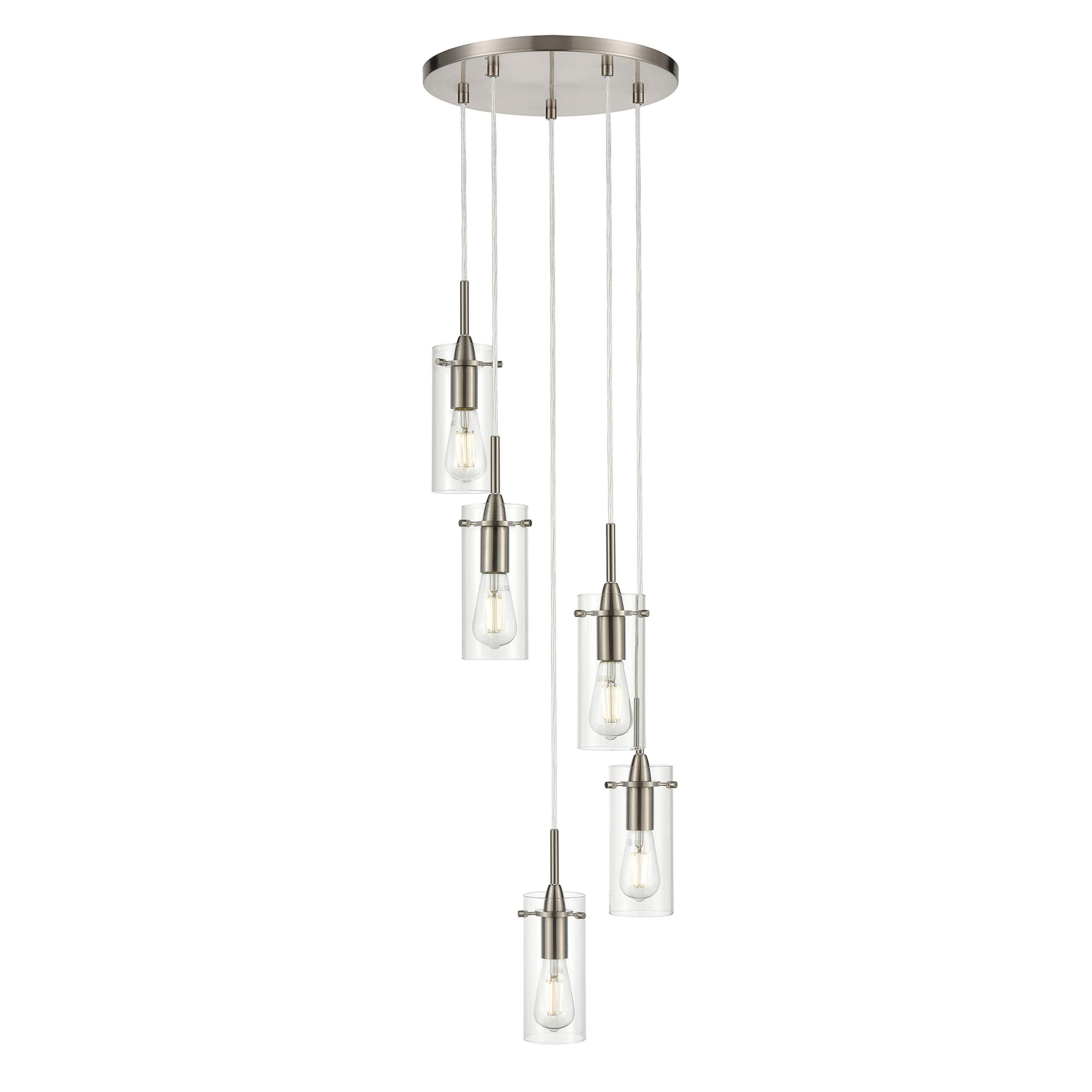 Linea di Liara 5-Light Brushed Nickel Cluster Pendant Chandelier - Modern Stairwell Lighting for High Ceilings & Entryways
