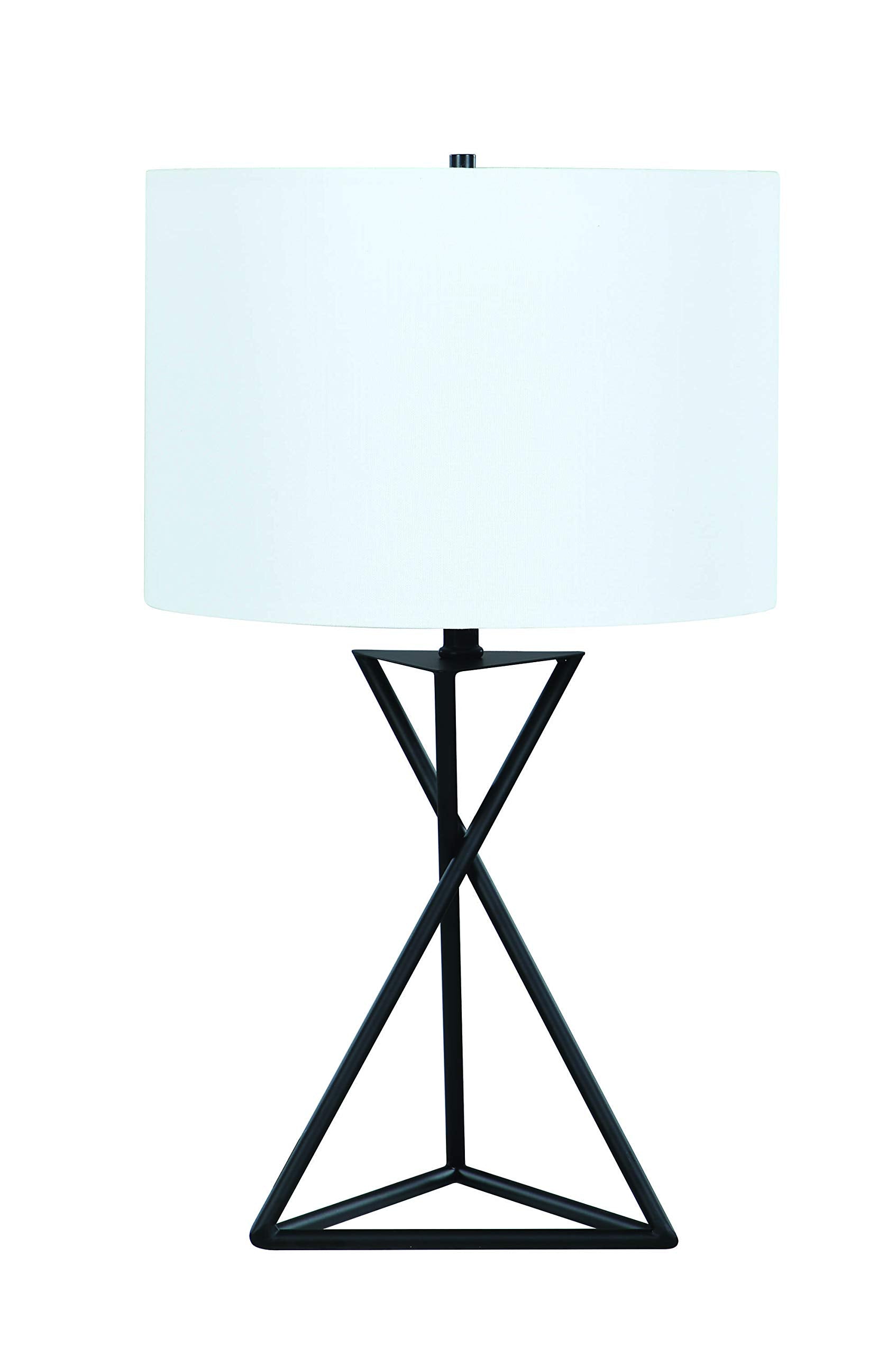 Benjara Contemporary Style Metal Table Lamp With Drum Shape Fabric Shade, White And Black,