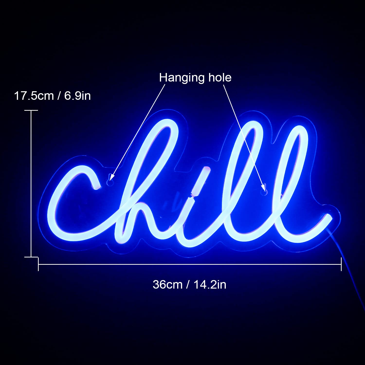 Wanxing Neon Sign - Chill Blue LED Wall Decor, USB Powered, 14.2in  x 6.9in , Model NS-chill