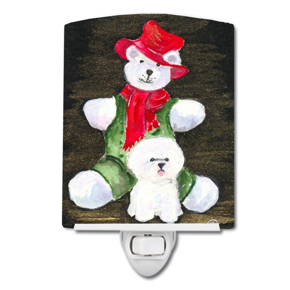 Caroline'S Treasures Ss8948Cnl Bichon Frise With Teddy Bear Ceramic Night Light Compact, Ul-Certified, Ideal For Bedroom, Bathroom, Nursery, Hallway, Kitchen, 6X4X3, Multicolor