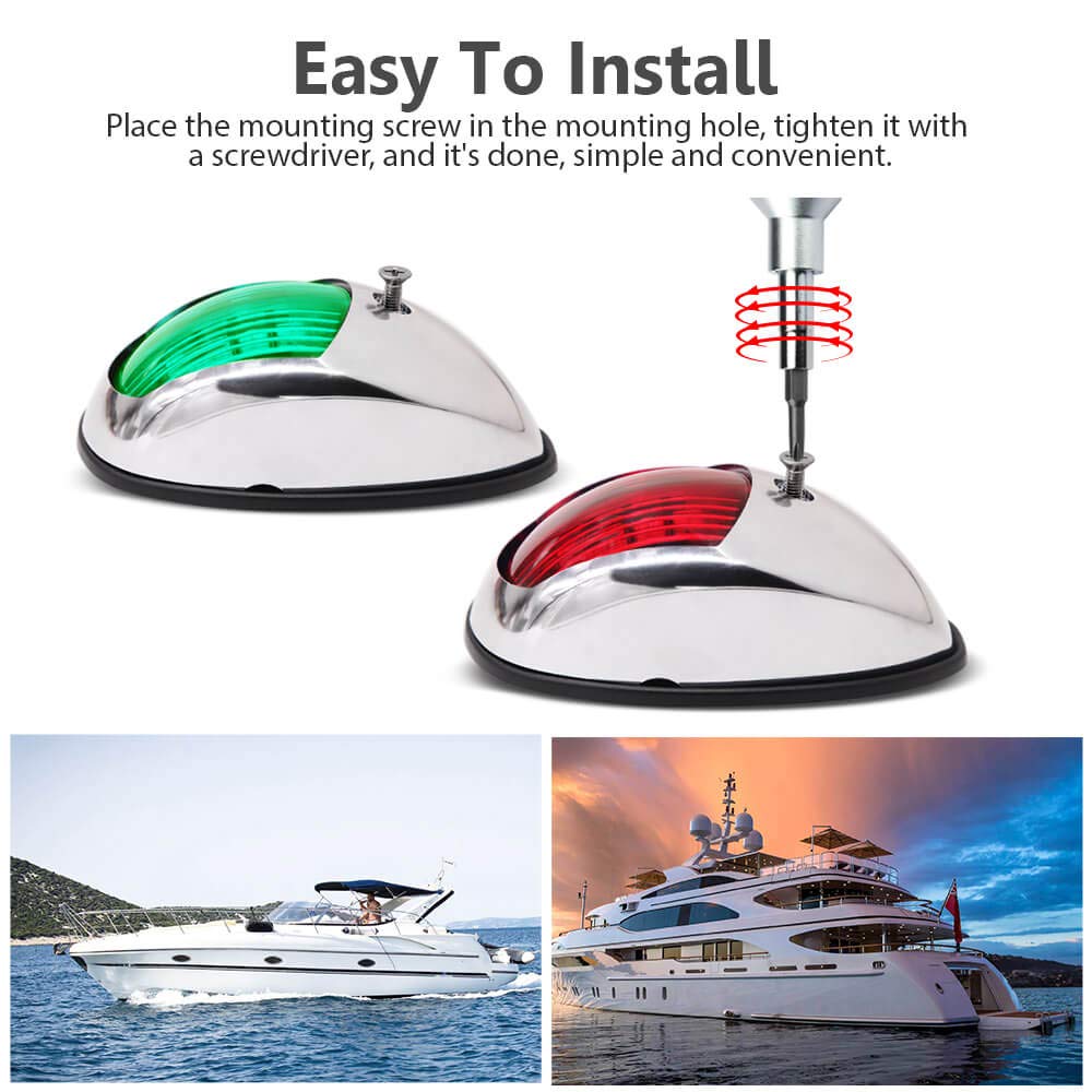 Obcursco Boat Navigation Lights, Led Red And Green Vertical Mount For Bow And Stern, Ip67 Waterproof Marine Lights For Pontoon, Bass, And Jon Boats(Sliver)