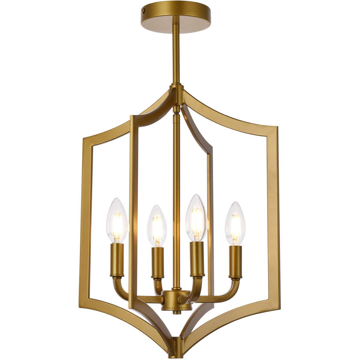 Living District Kiera 4-Light Mid-Century Metal Pendant in Brass