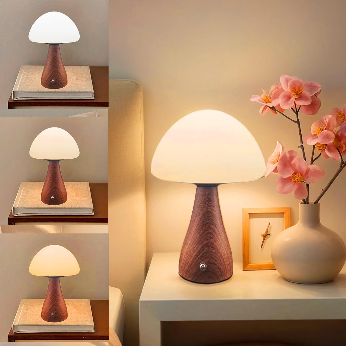 ZSLAIFU Mushroom Lamp, Dimmable Mushroom Table Light, Portable Wireless Small Lamp, Rechargeable Battery Light, Stepless Dimming
