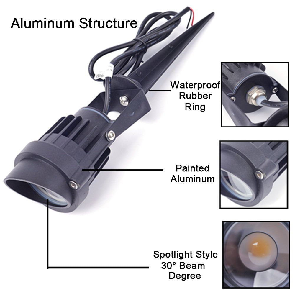 Aledeco 8Pack 5W Low Voltage Landscape Lights With Connectors Outdoor Lighting 24V Ac/Dc Focusing Lens Led Landscape Spotlights,
