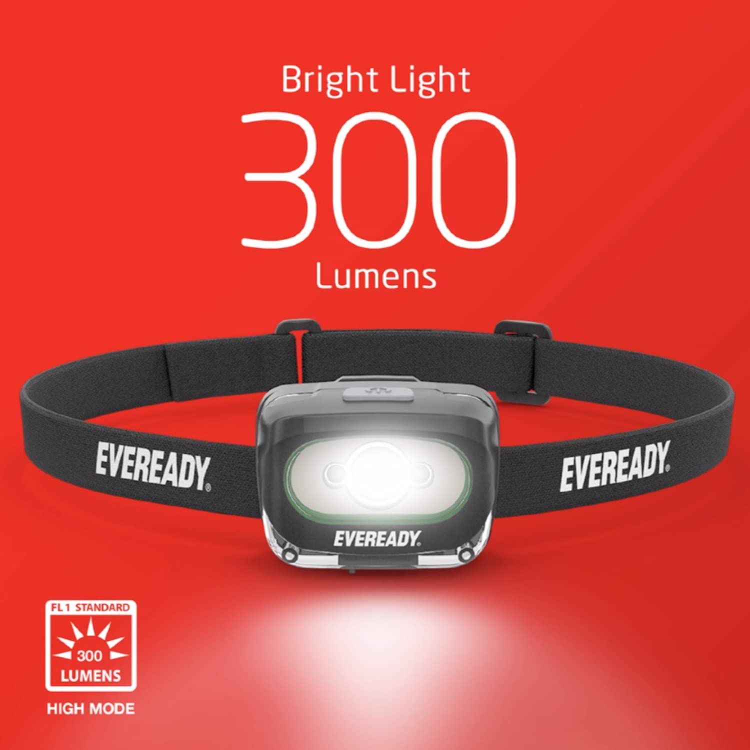 Eveready 300 Lumen Rechargeable Led Headlight, Ipx4 Waterproof, Shatterproof Lens, Black