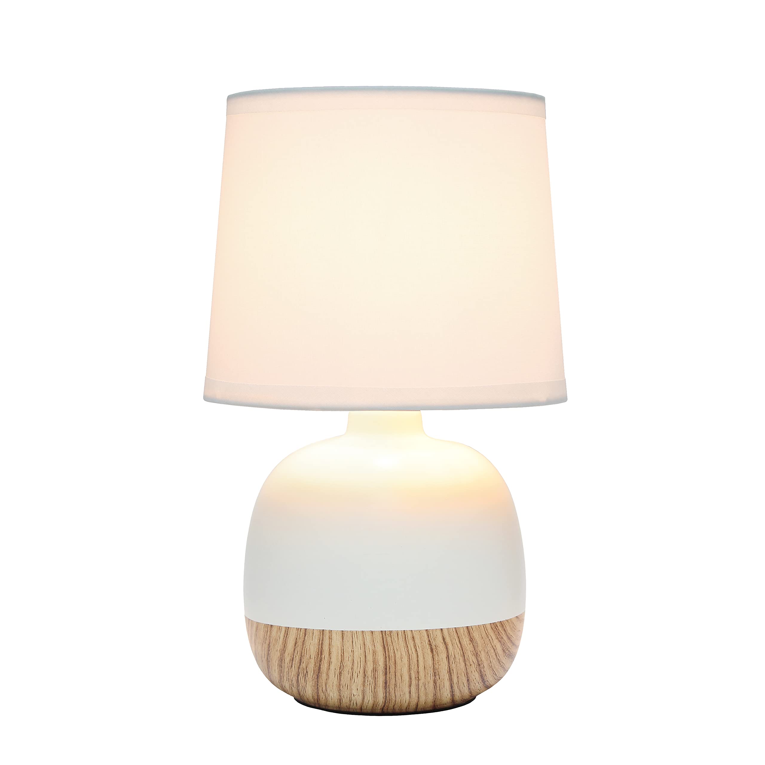 Simple Designs LT2078-LWW Petite Table Lamp, Ceramic, Light Wood/Off White, 7inL x 7inW x 12inH