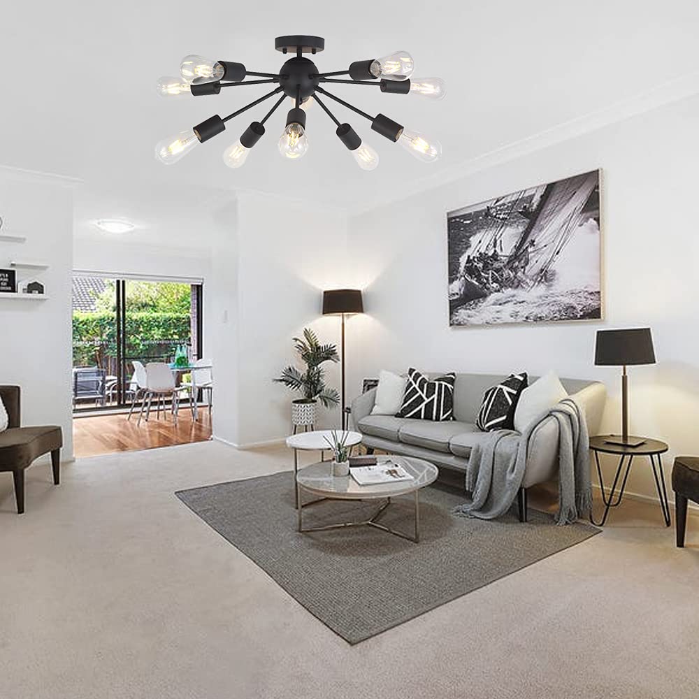 Bonlicht 10-Light Sputnik Chandelier Black Mid Century Modern Ceiling Light Vintage Industrial Starburst Chandelier For Kitchen