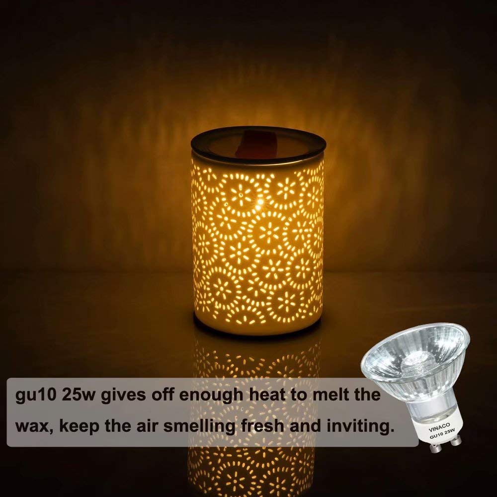 Vinaco GU10 25W Halogen Bulb Candle Warmer Replacement, Warm White, 6 Count, Glass Cover, Fits MR16 JDR, 120V