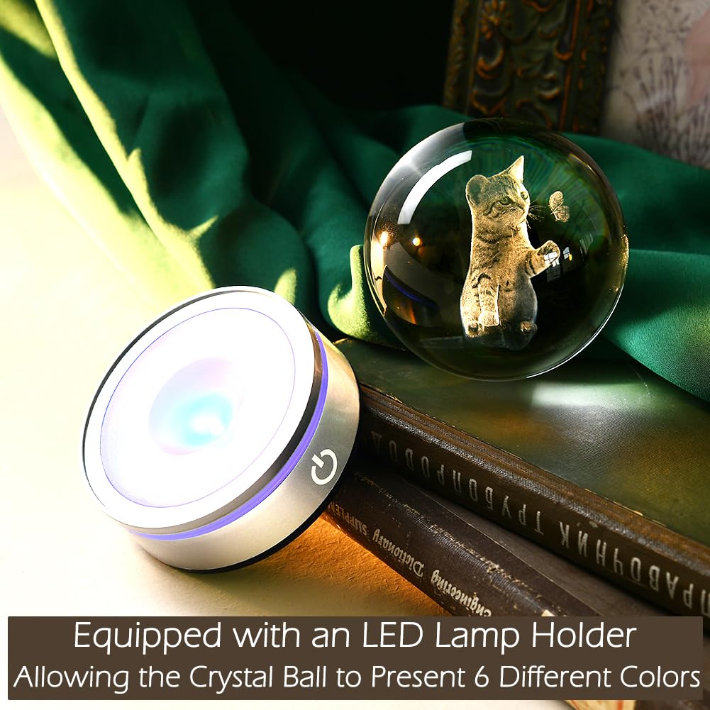 Ifolaina 3D Cat Crystal Ball Cat Lover Gifts For Women 3D Cat Figurines Home Decor Cat Collectibles Snow Globes Gift For Girl Ca