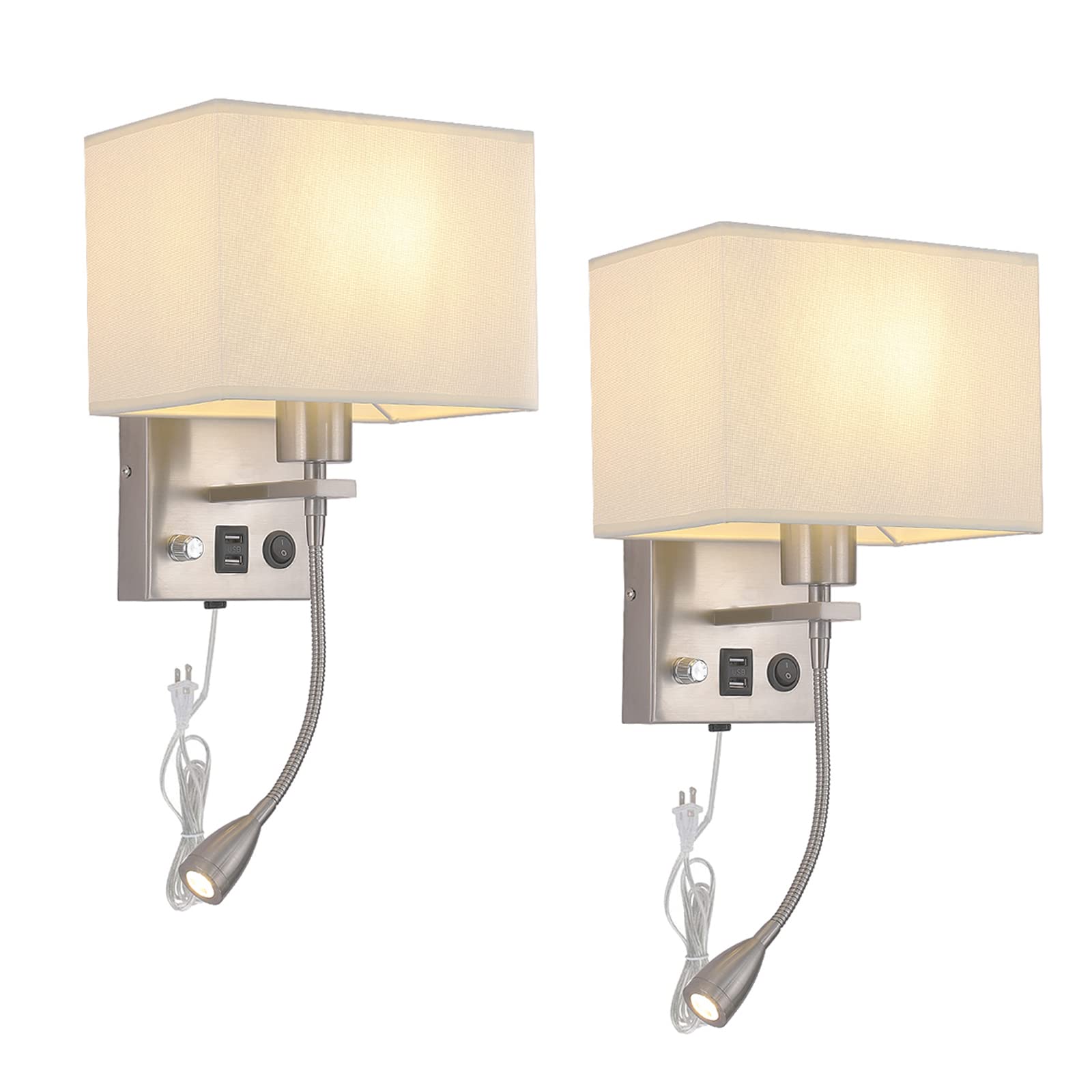 Galtlap Wall Sconce Plug in Cord Set of 2, Bedside Wall Mount Lights with Dimmable Switch, LED Bedroom Wall Lighting Fixtures wi