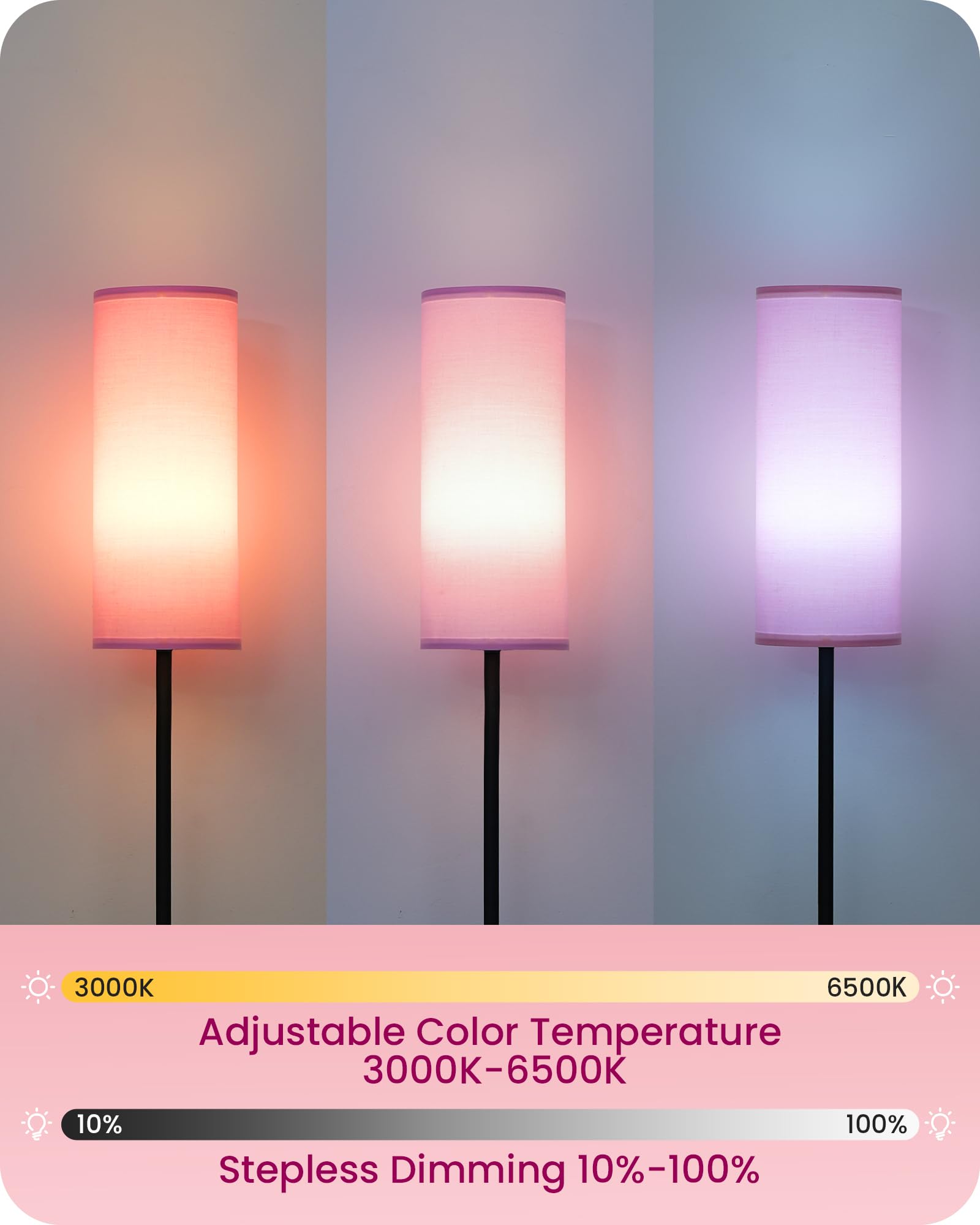 2 Pack Dimmable Pink Floor Lamps For Living Room With 2 Remotes And Foot Switch, Corner Floor Lamp For Bedroom, 66'' Standing Ta