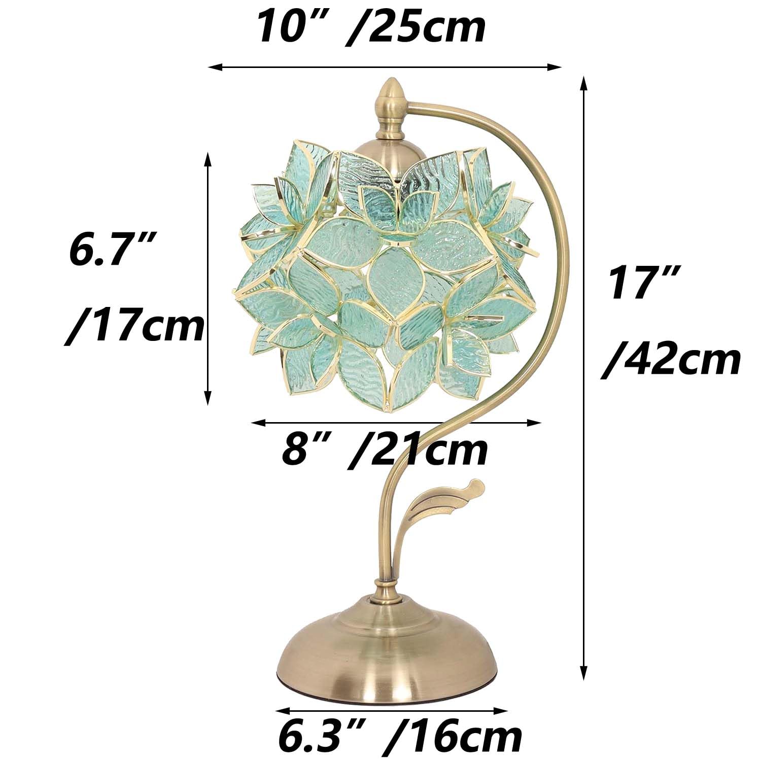 Bieye L10960 Tiffany Style Stained Glass Flower Petal Table Lamp With Brass Base For Home D  Cor (Light Blue, 8'' Rose Lily)