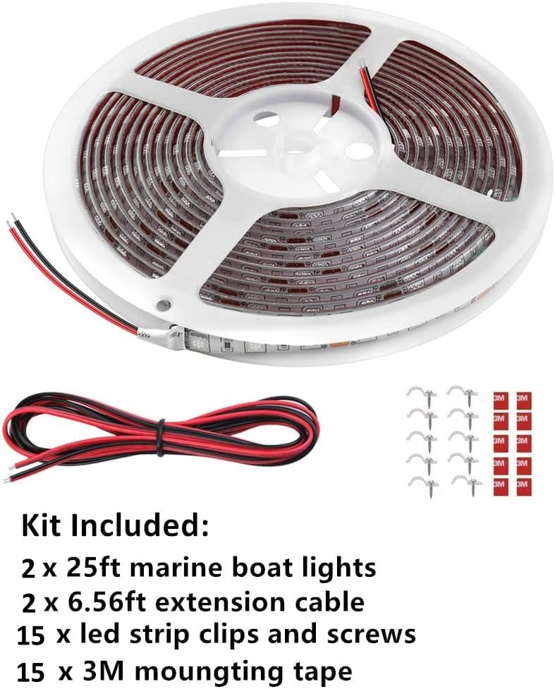 Vbakor 50FT LED Boat Lights, 12V Waterproof White Marine Strip Light, Model LMT38RDK3