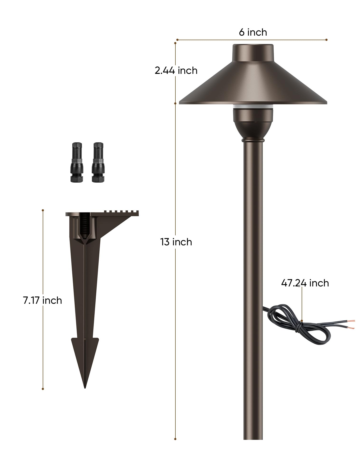 Partphoner Low Voltage Landscape Lighting 6-Pack  Aluminum 12V Pathway Lights With G4 Bulbs  Waterproof Oil Rubbed Bronze Color Wired Path Lights With Connectors For Walkway Yard Garden