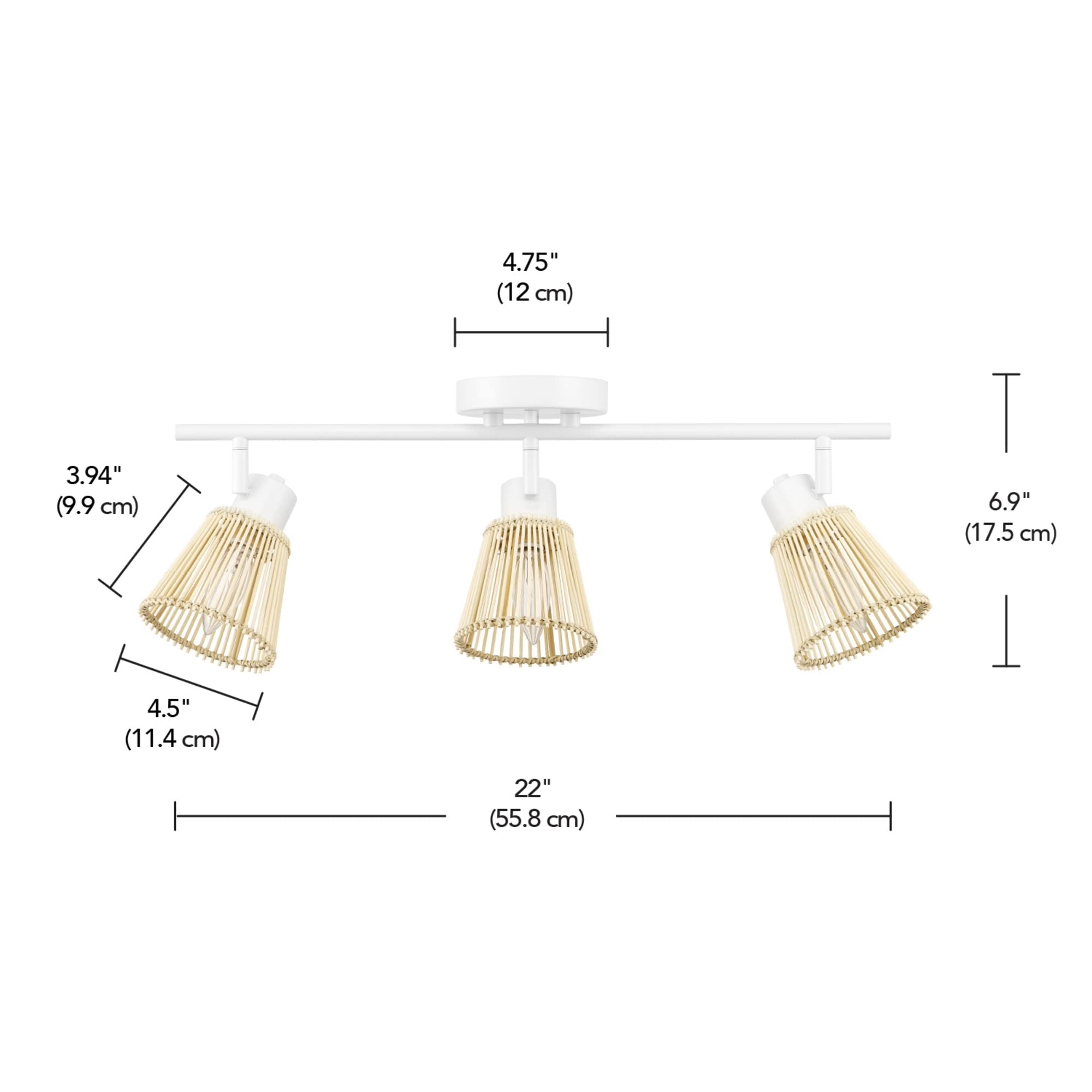 Globe Electric 64000043 22'' 3-Light Track Lighting, Matte White, Bamboo Shades, Pivot Shade, Ceiling Light, Track-Light Heads,