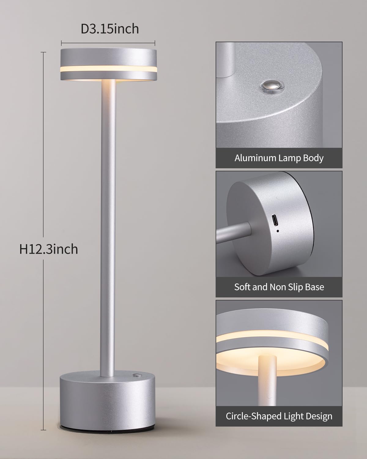 Pusu Portable Table Lamp Battery Powered Led Lamp Cordless Table Lights 3-Level Brightness Touch Control, For Home Office Bedroo